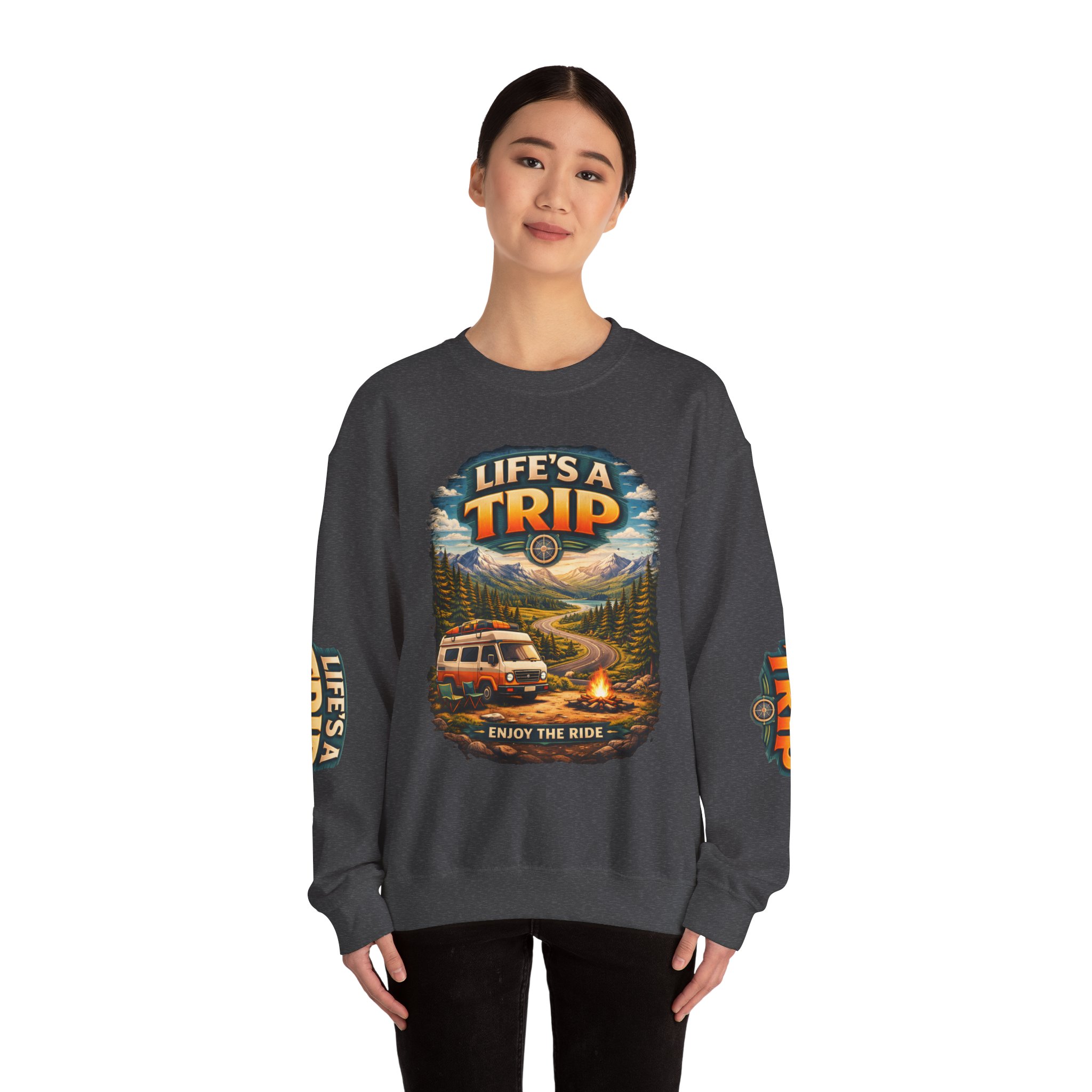 Unisex Heavy Blend™ Crewneck Sweatshirt — "Life s A Trip" Design Scenic-Line
