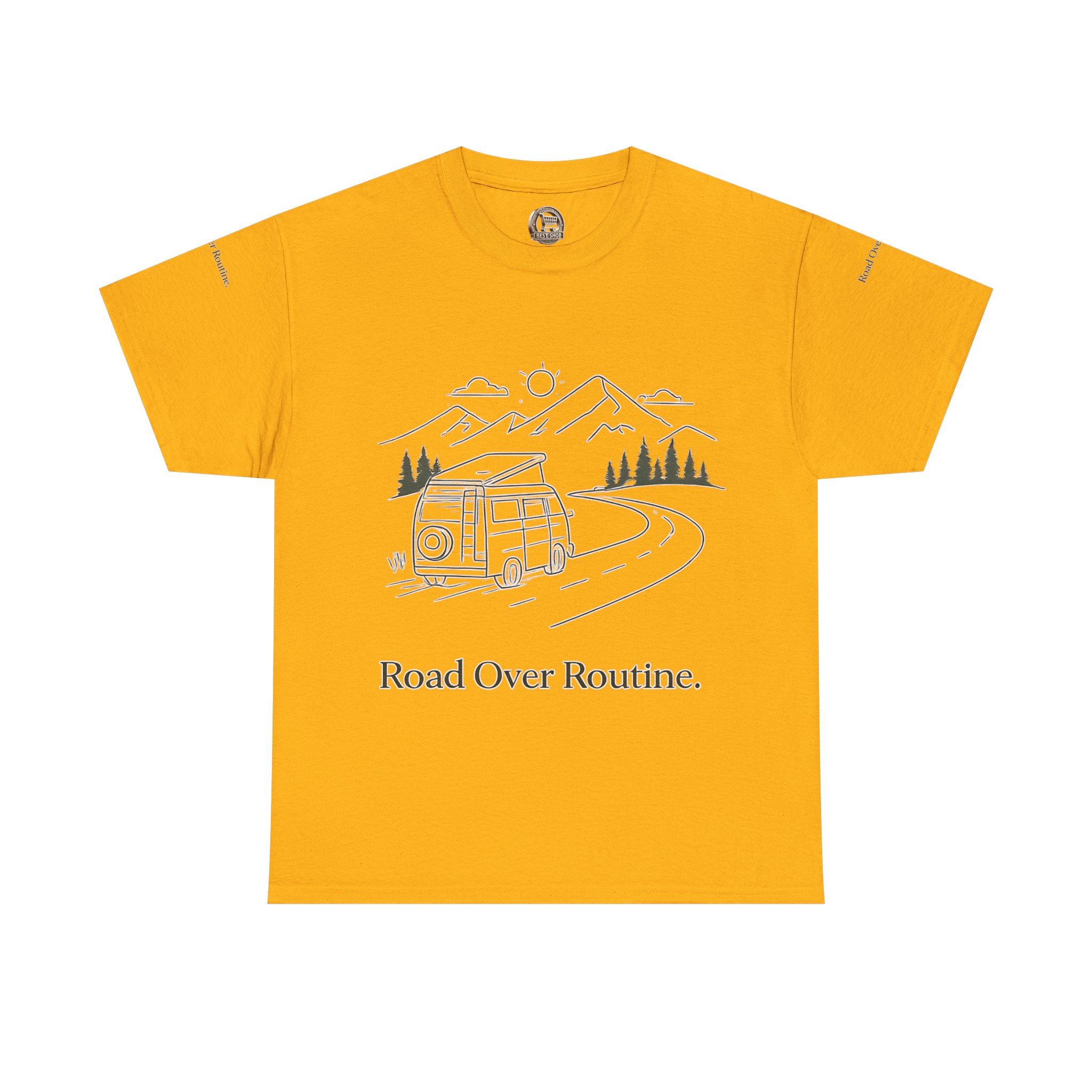 Unisex Heavy Cotton Tee — "Road Over Routine" Design Minimal-Line