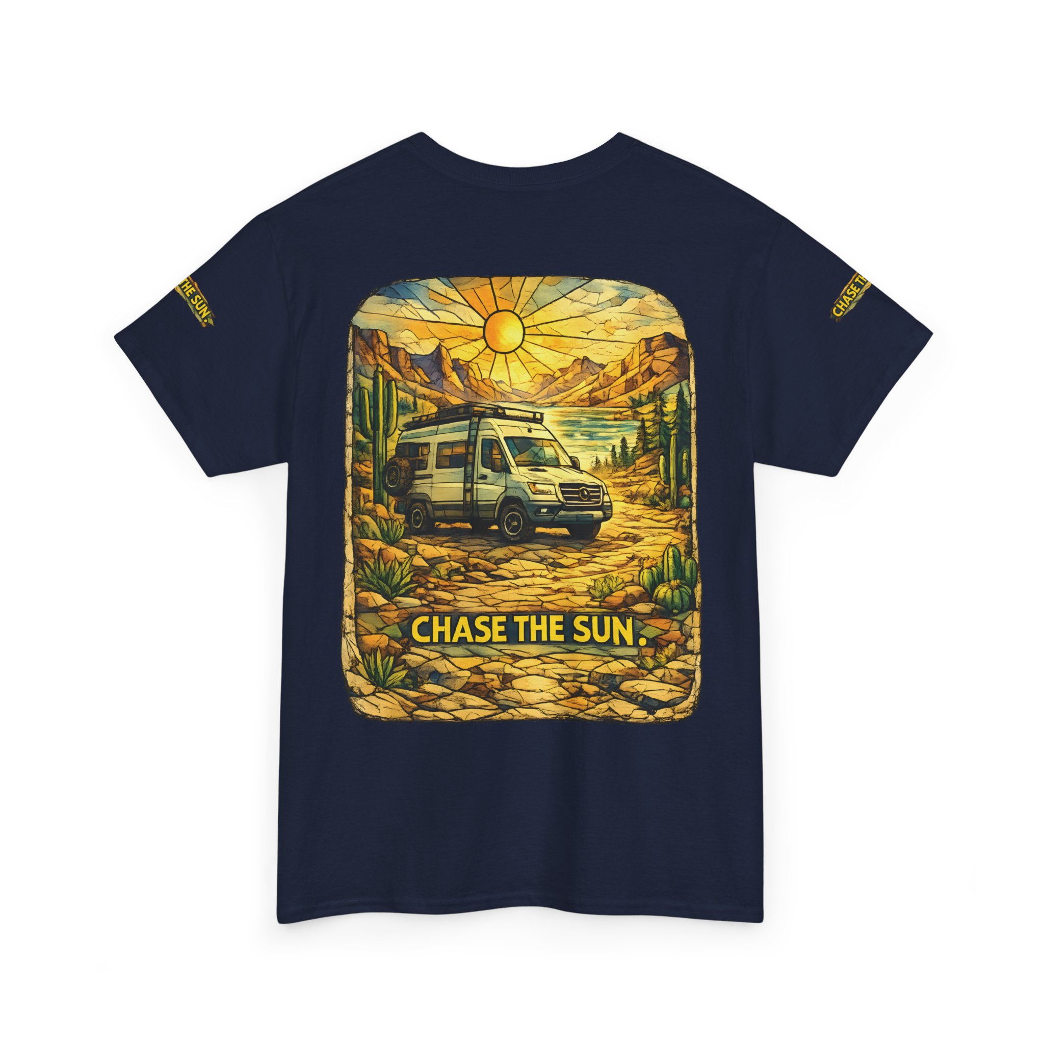 Unisex Heavy Cotton Tee — "Chase The Sun" Design Cubic-Line