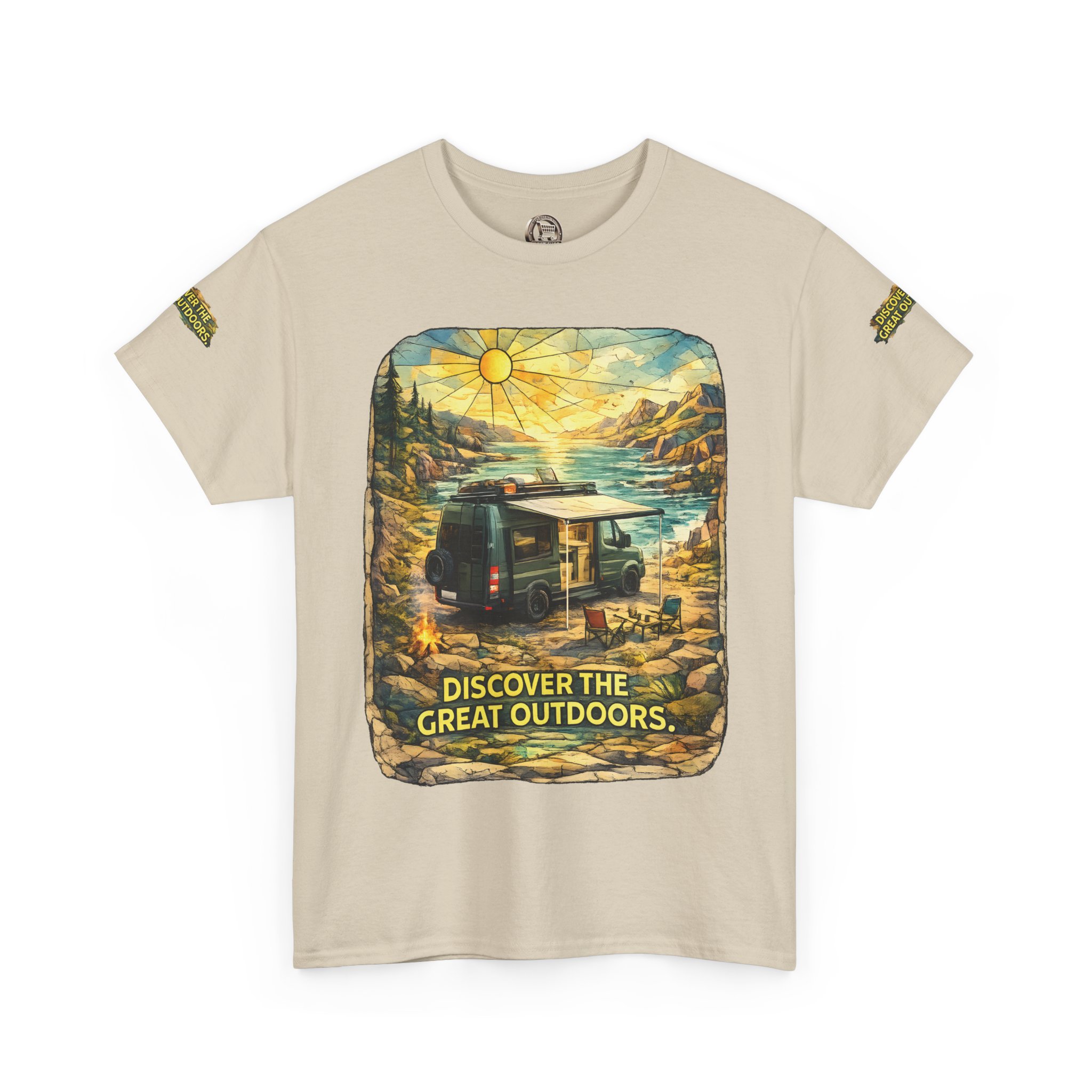 Unisex Heavy Cotton Tee — "Discover The Great Outdoors" Design Cubic-Line