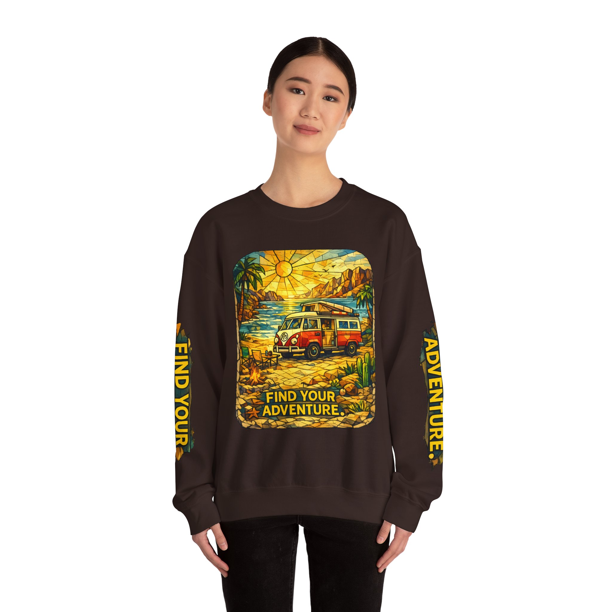 Unisex Heavy Blend™ Crewneck Sweatshirt — "Find Your Adventure" Design Cubic-Line