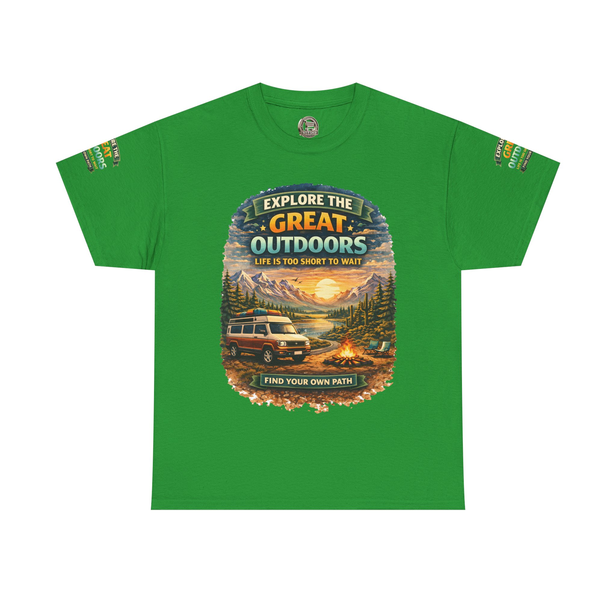 Unisex Heavy Cotton Tee — "Explore The Great Outdoors" Design Scenic-Line