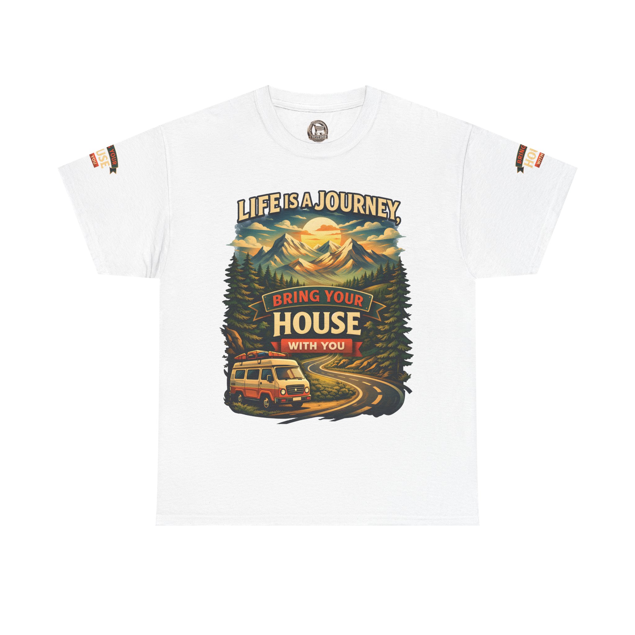 Unisex Heavy Cotton Tee — "Live Is A Journey-Bring Your House With You" Design Scenic-Line
