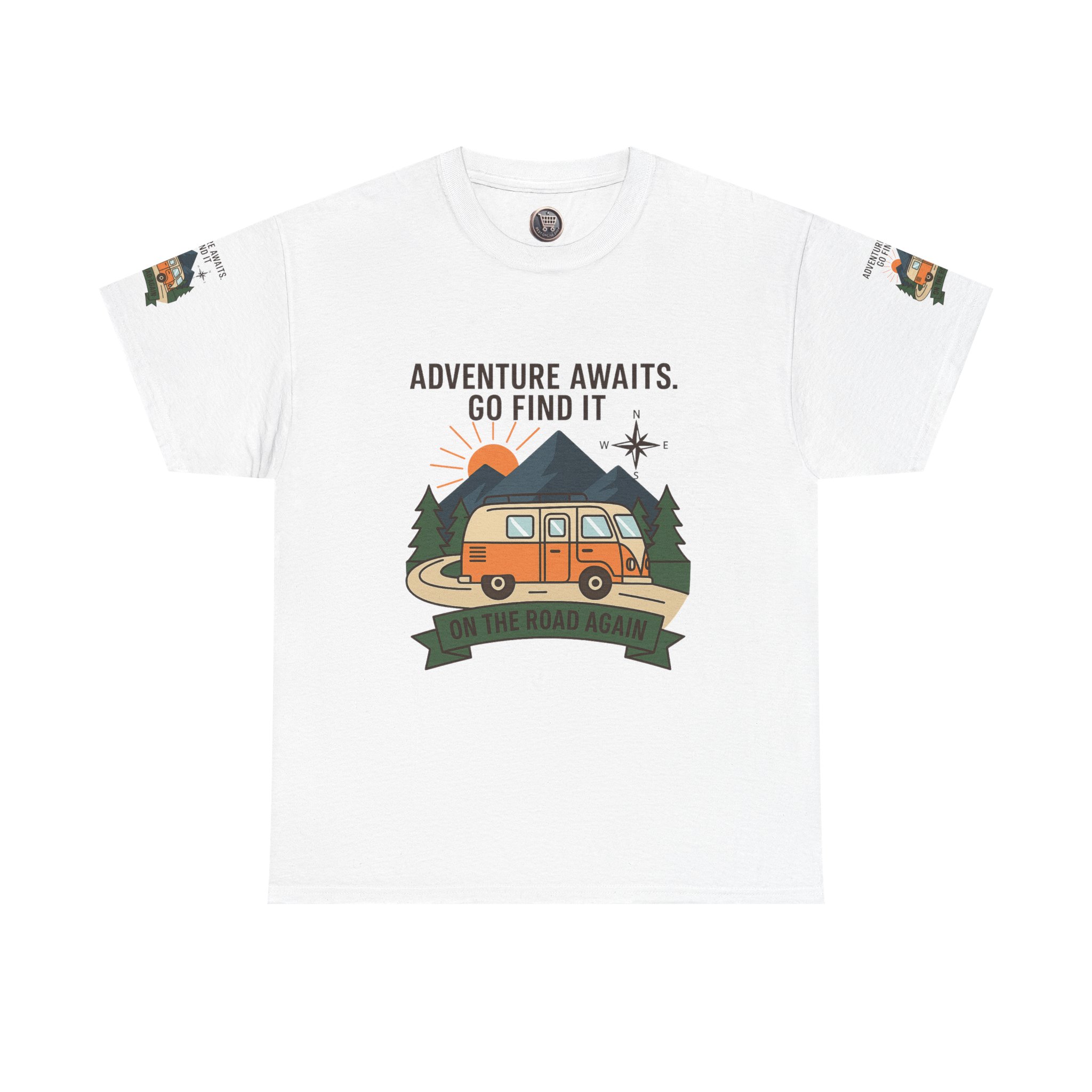 Unisex Heavy Cotton Tee — 'Adventure Awaits. Go Find It' Camper Van T‑Shirt