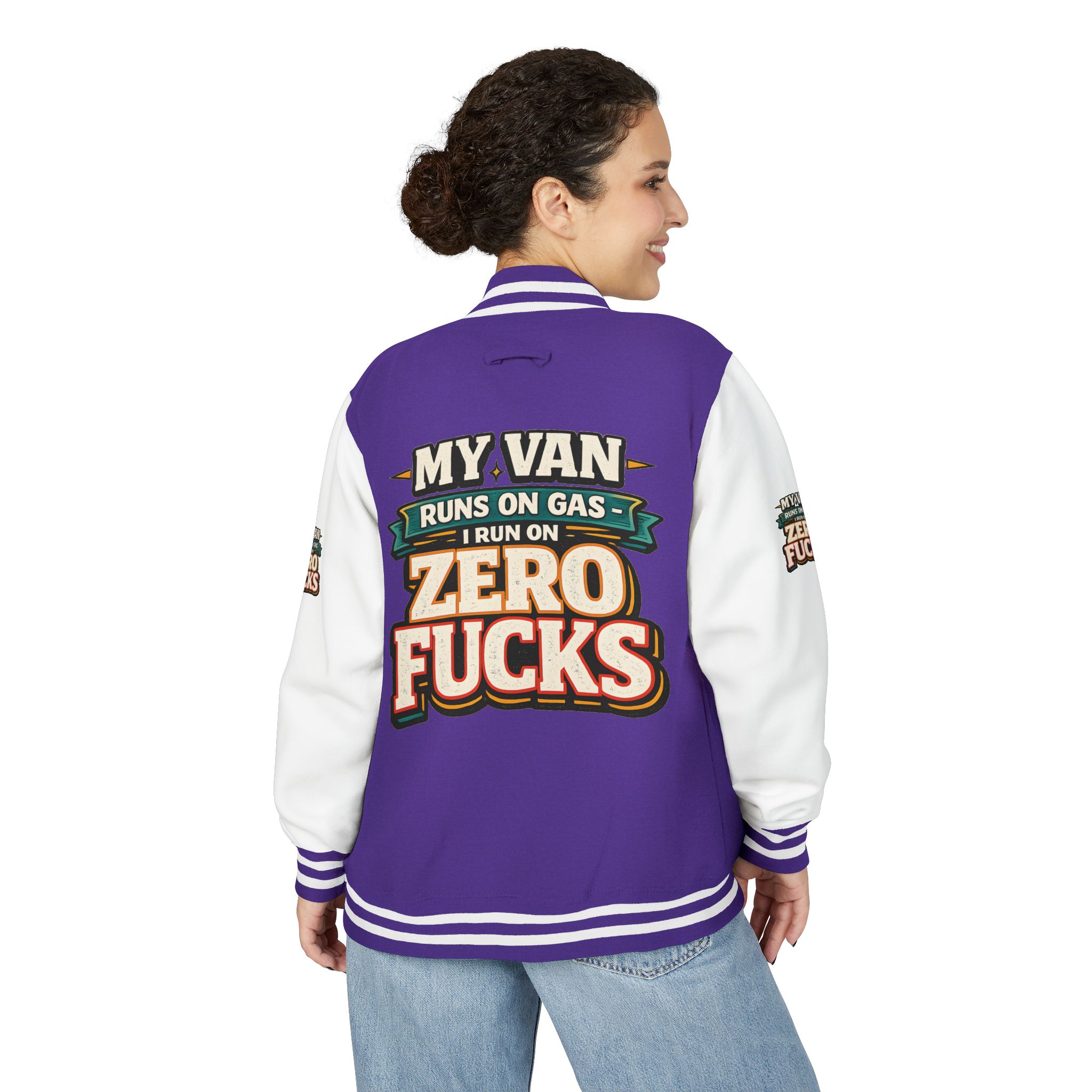 Unisex Heavyweight Letterman Jacket — "My Van Runs On Gas" Design F**K-Line