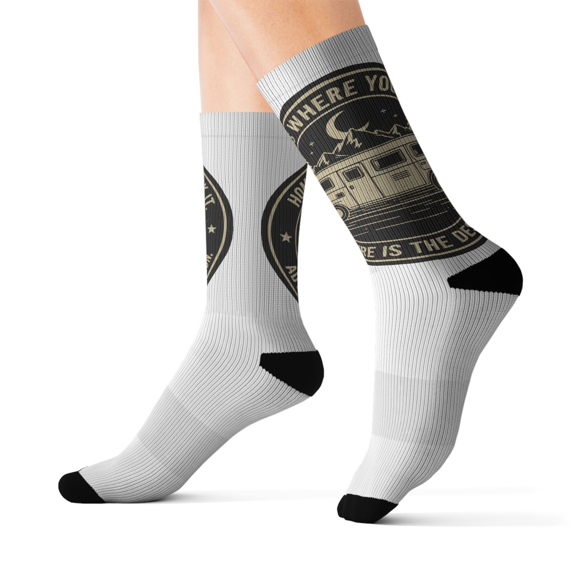 Sublimation Socks — Retro Camper Roadtrip Crew Socks