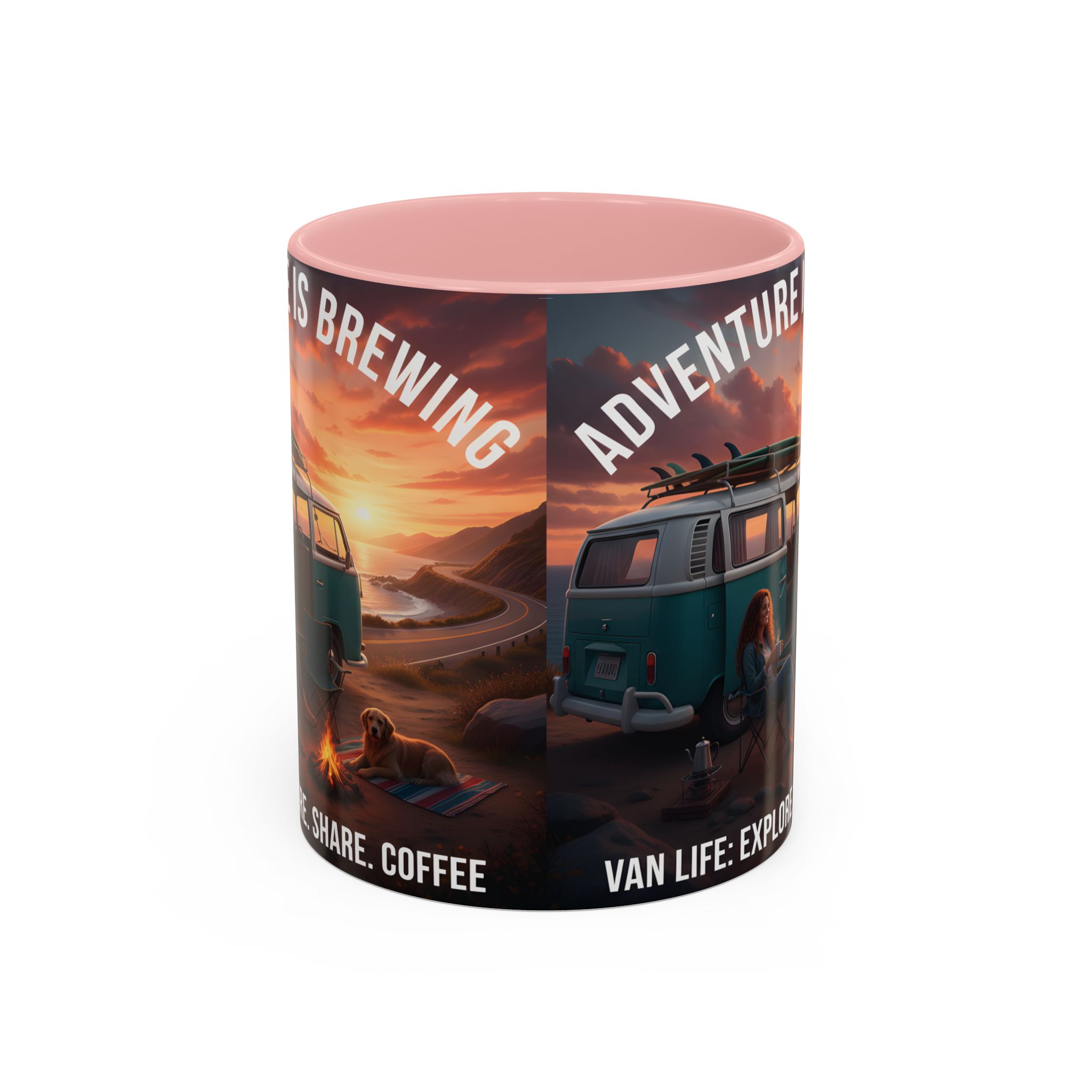 Accent Coffee Mug (11, 15oz) — "Adventure is brewing"