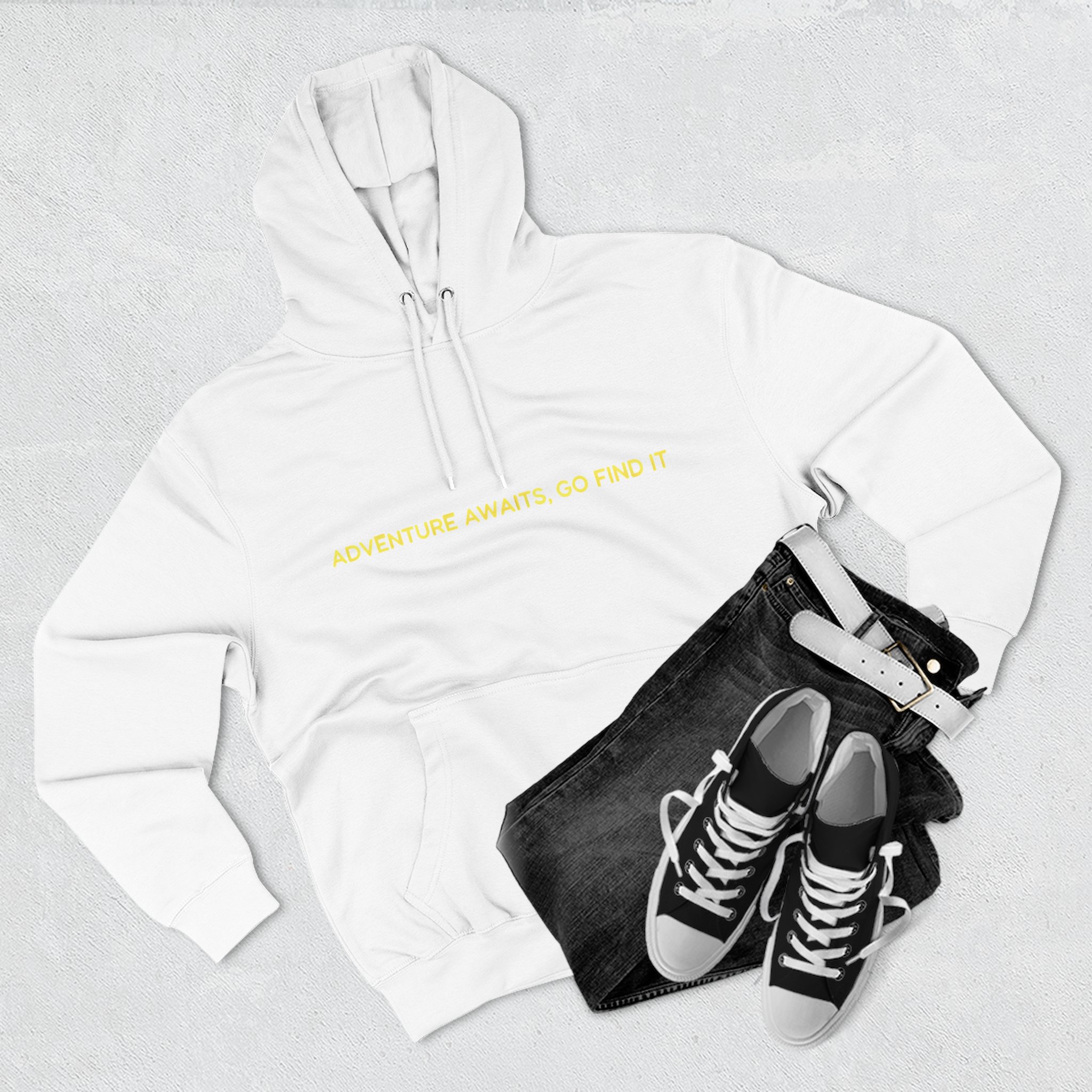 Three-Panel Fleece Hoodie - "Adventure Awaits-Go Find It"" Design Sitcom-Line