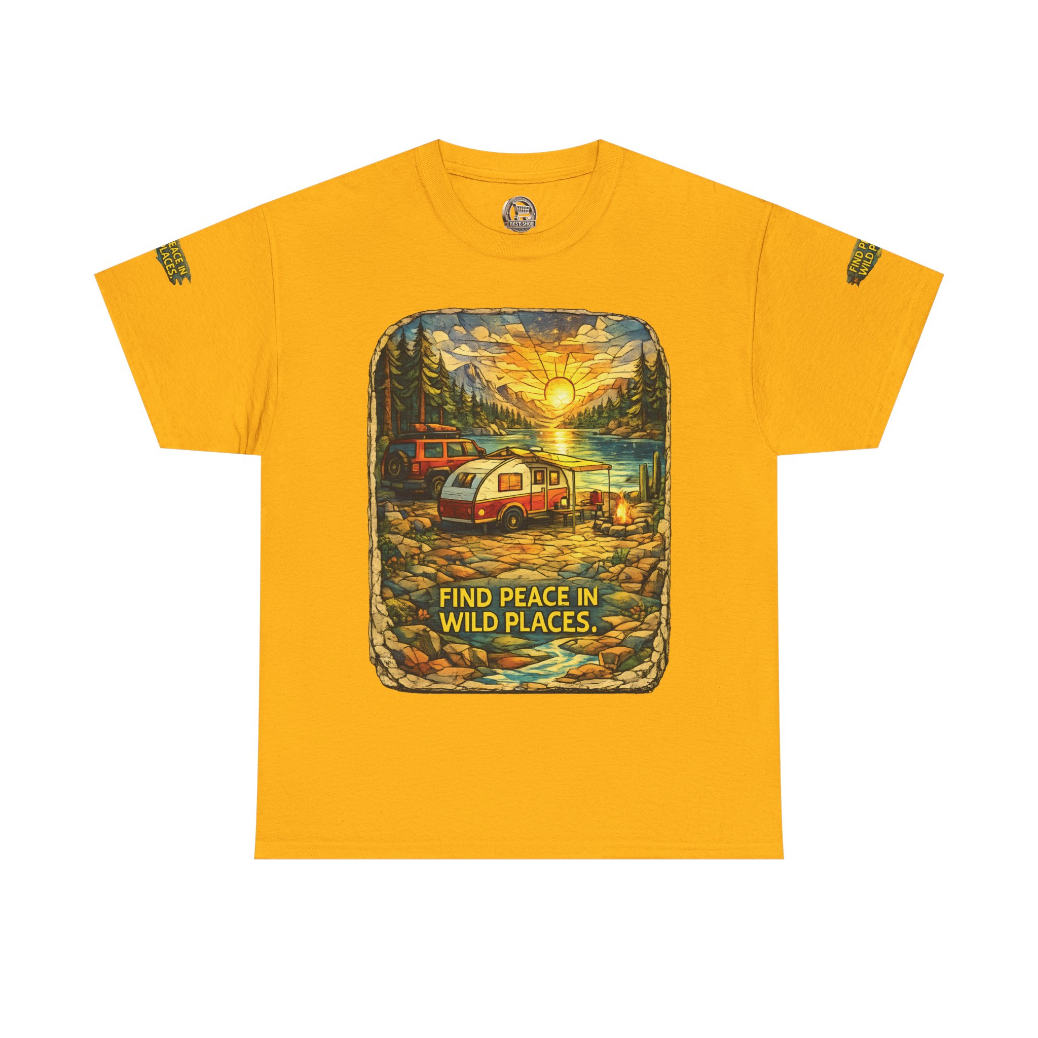 Unisex Heavy Cotton Tee — "Find Peace In Wild Places" Design Cubic-Line