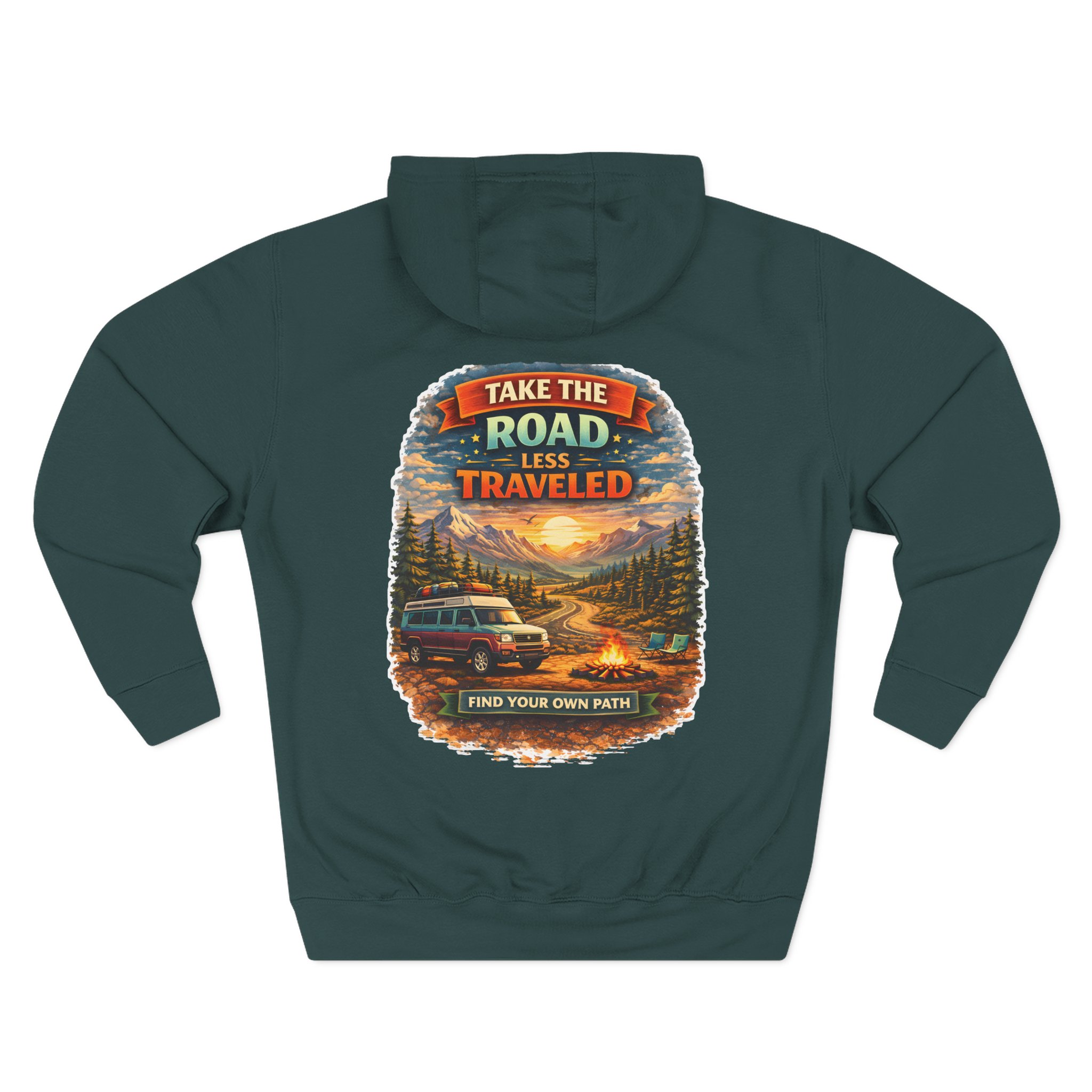 Three-Panel Fleece Hoodie - "Take The Road Less Traveled" Design Scenic-Line
