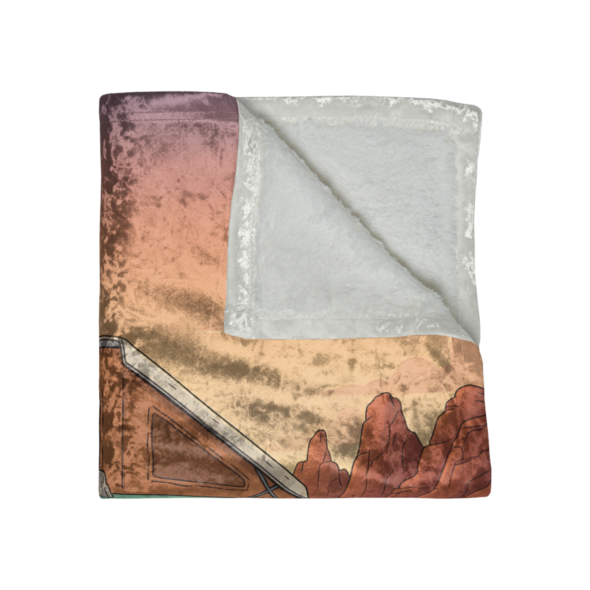 Crushed Velvet Blanket —"Adventure Awaits Beyond The Road" Design Sitcom-Line (Campervan)
