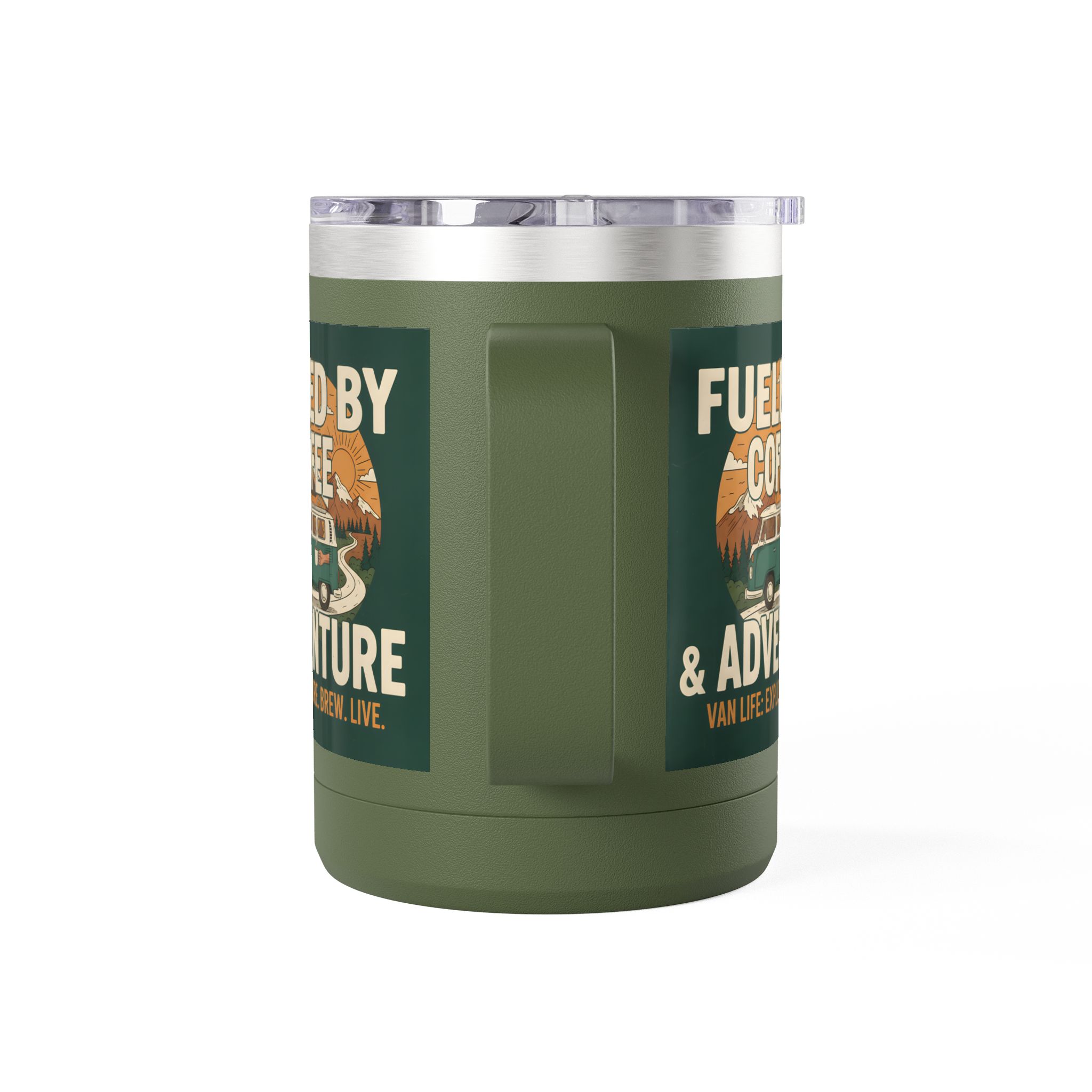 Coffee Mug Tumbler, 15oz — "Fueled by Coffee & Adventure"