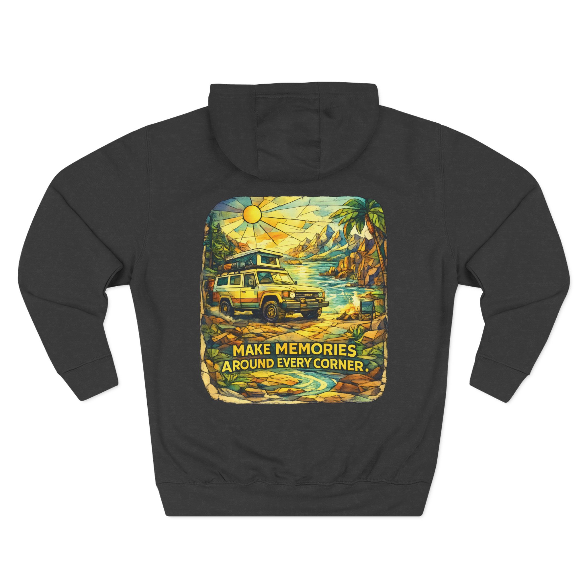 Three-Panel Fleece Hoodie - "Make Memories Around Every Corner" Design Cubic-Line