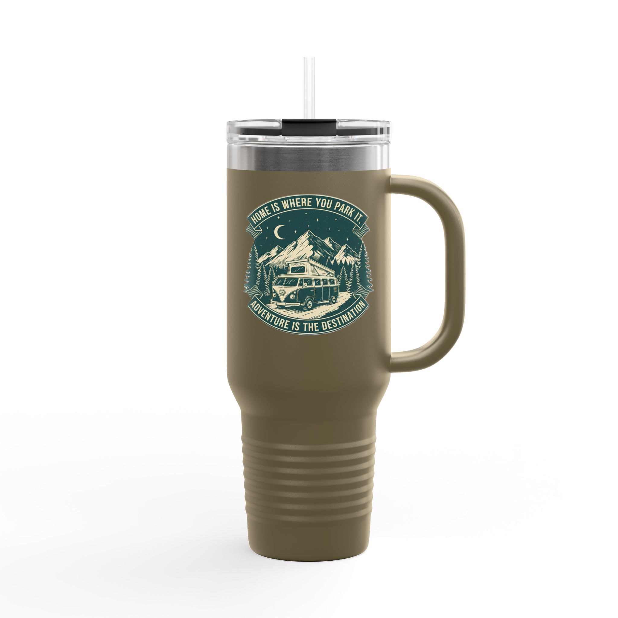 Insulated Travel Mug - "Home Is Where You Park It-Adventure is the destination" (40oz) – Retro Camper Design, Keep Drinks Hot or Cold