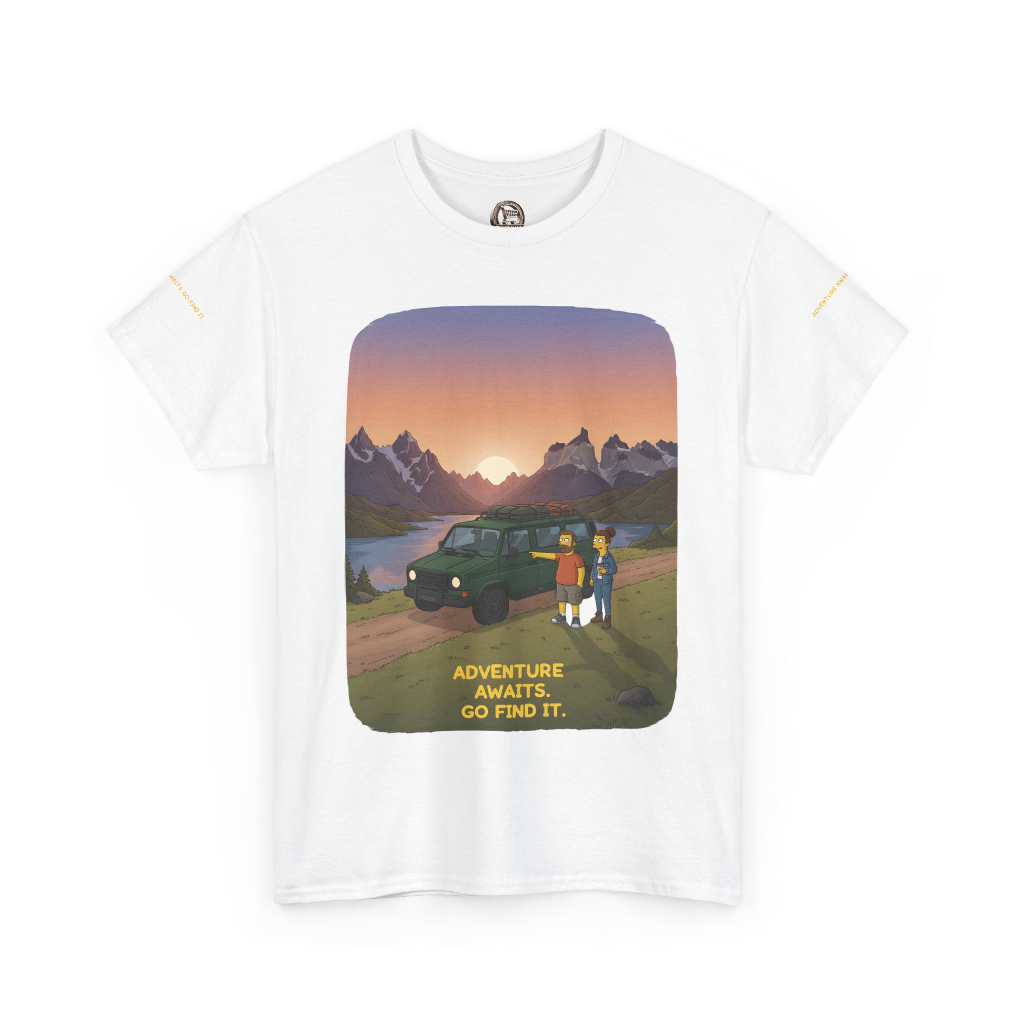Unisex Heavy Cotton Tee — "Adventure Awaits-Go Find It" Design Sitcom-Line