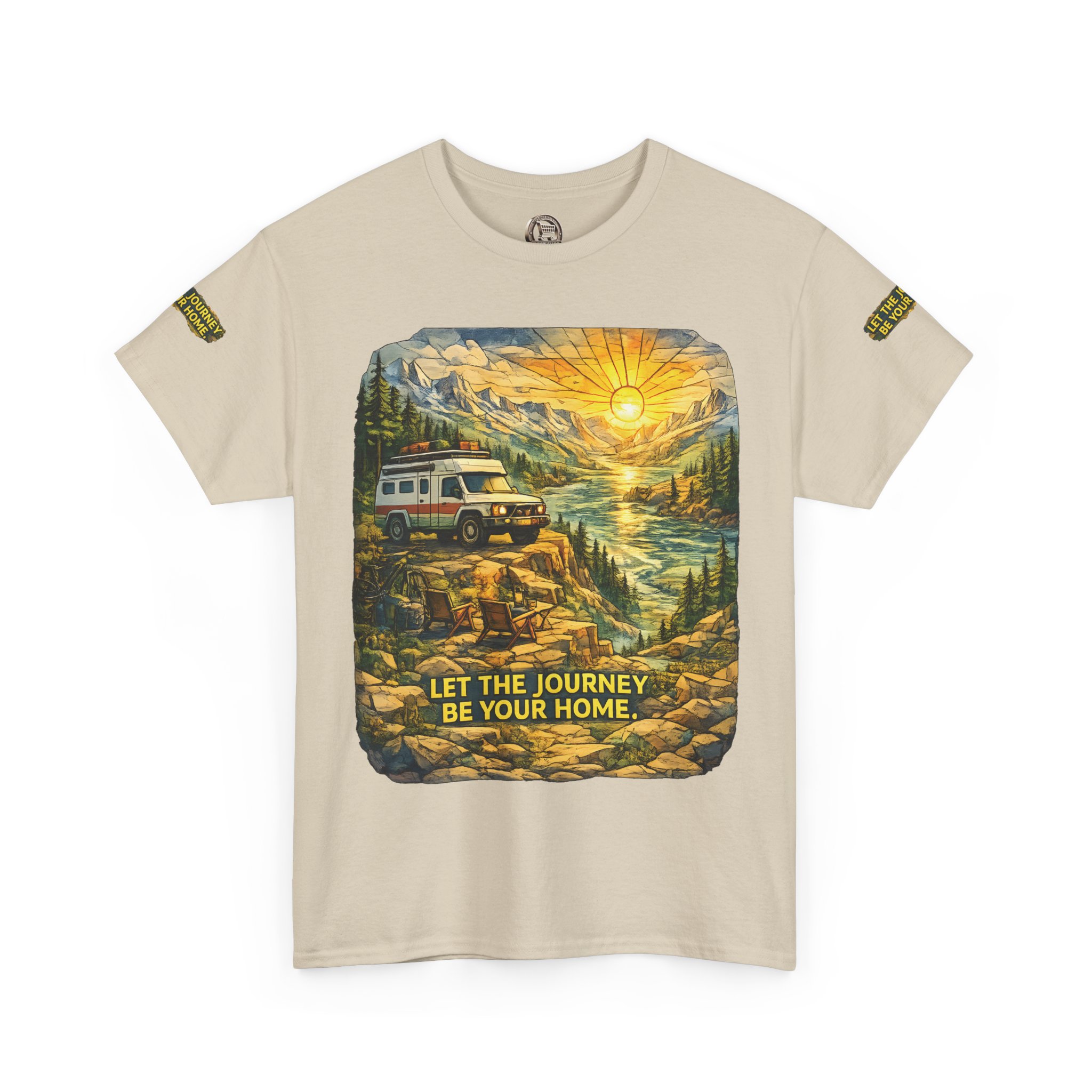 16032542905592751452_2048.jpeg Unisex Heavy Cotton Tee — "Let The Journey Be Your Home" Design Cubic-Line