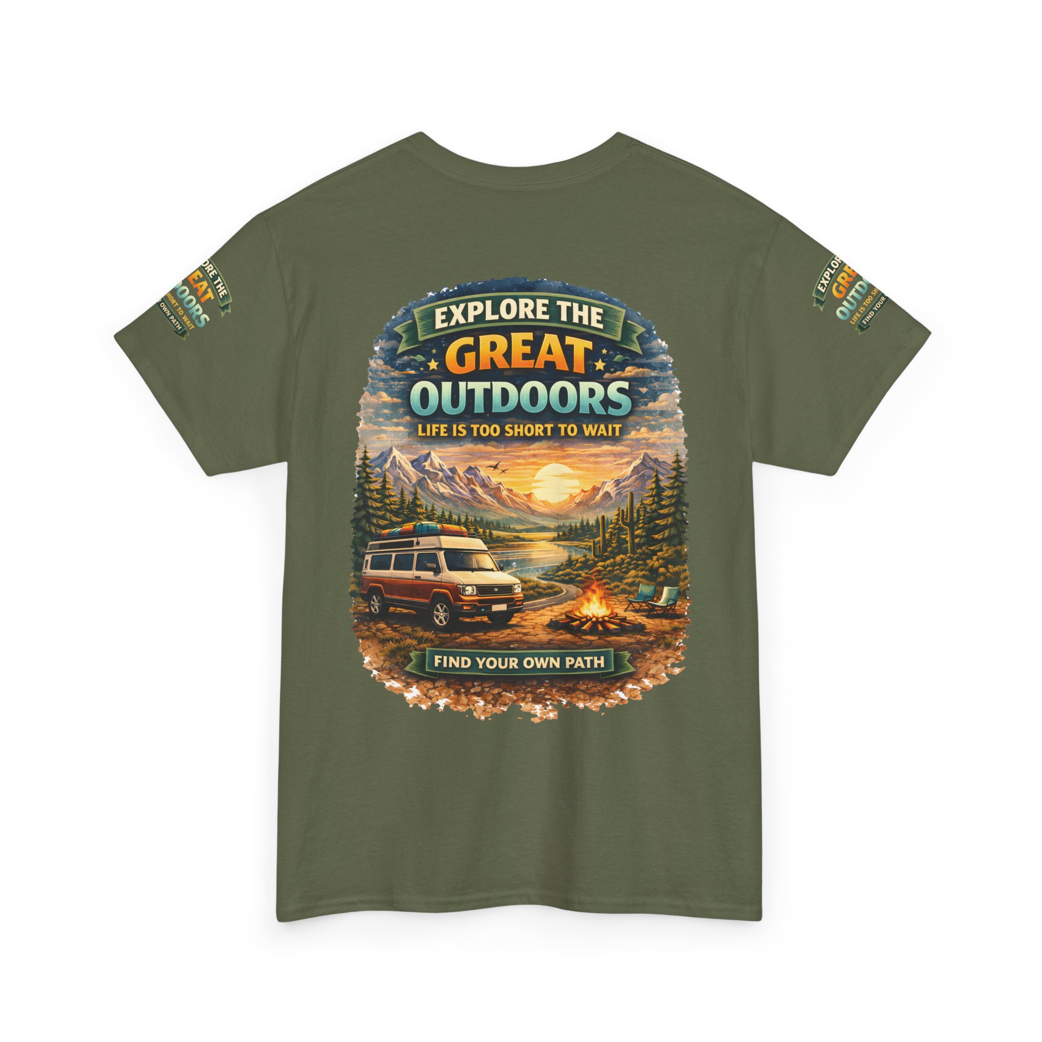 Unisex Heavy Cotton Tee — "Explore The Great Outdoors" Design Scenic-Line