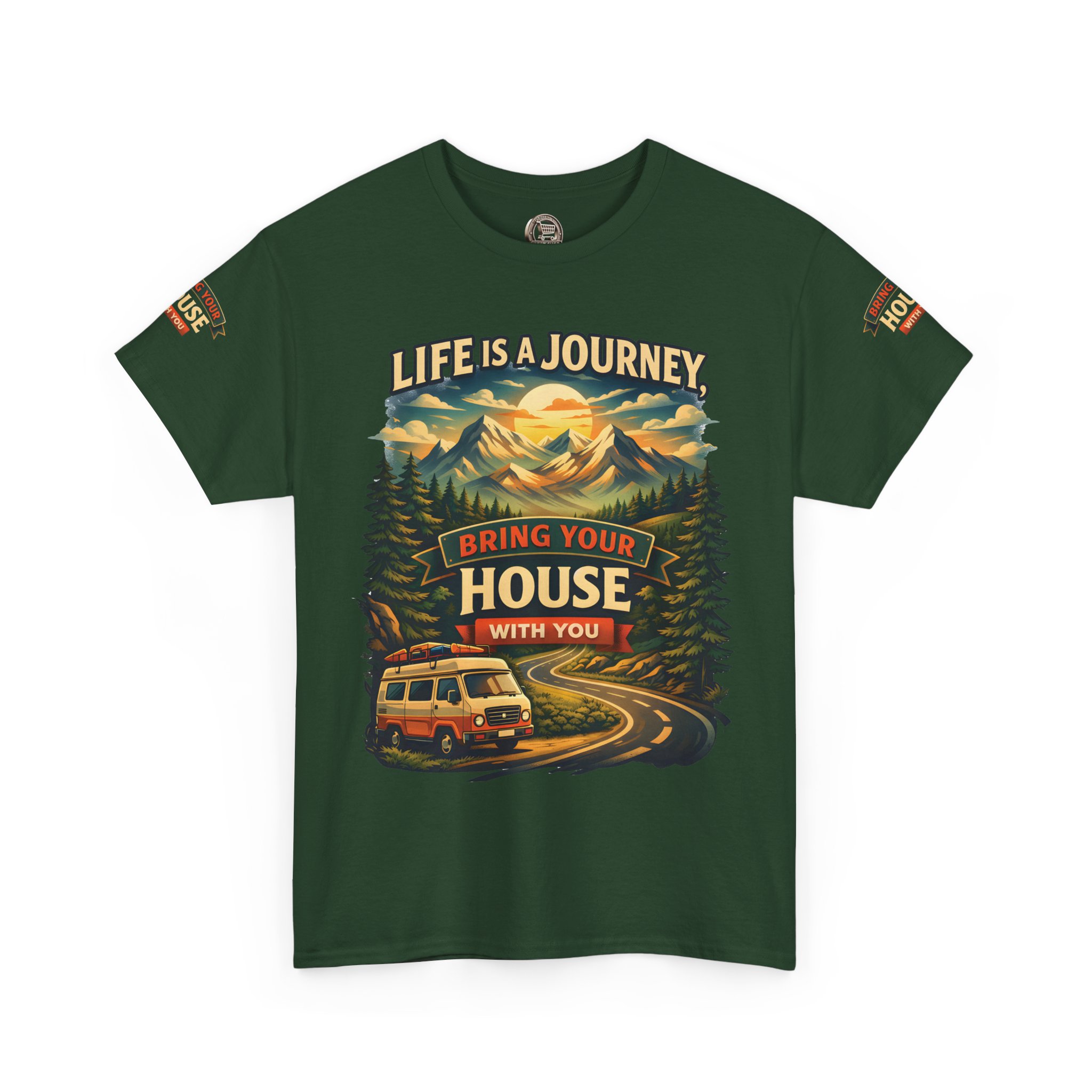 16037361057331987035_2048.jpeg Unisex Heavy Cotton Tee — "Live Is A Journey-Bring Your House With You" Design Scenic-Line
