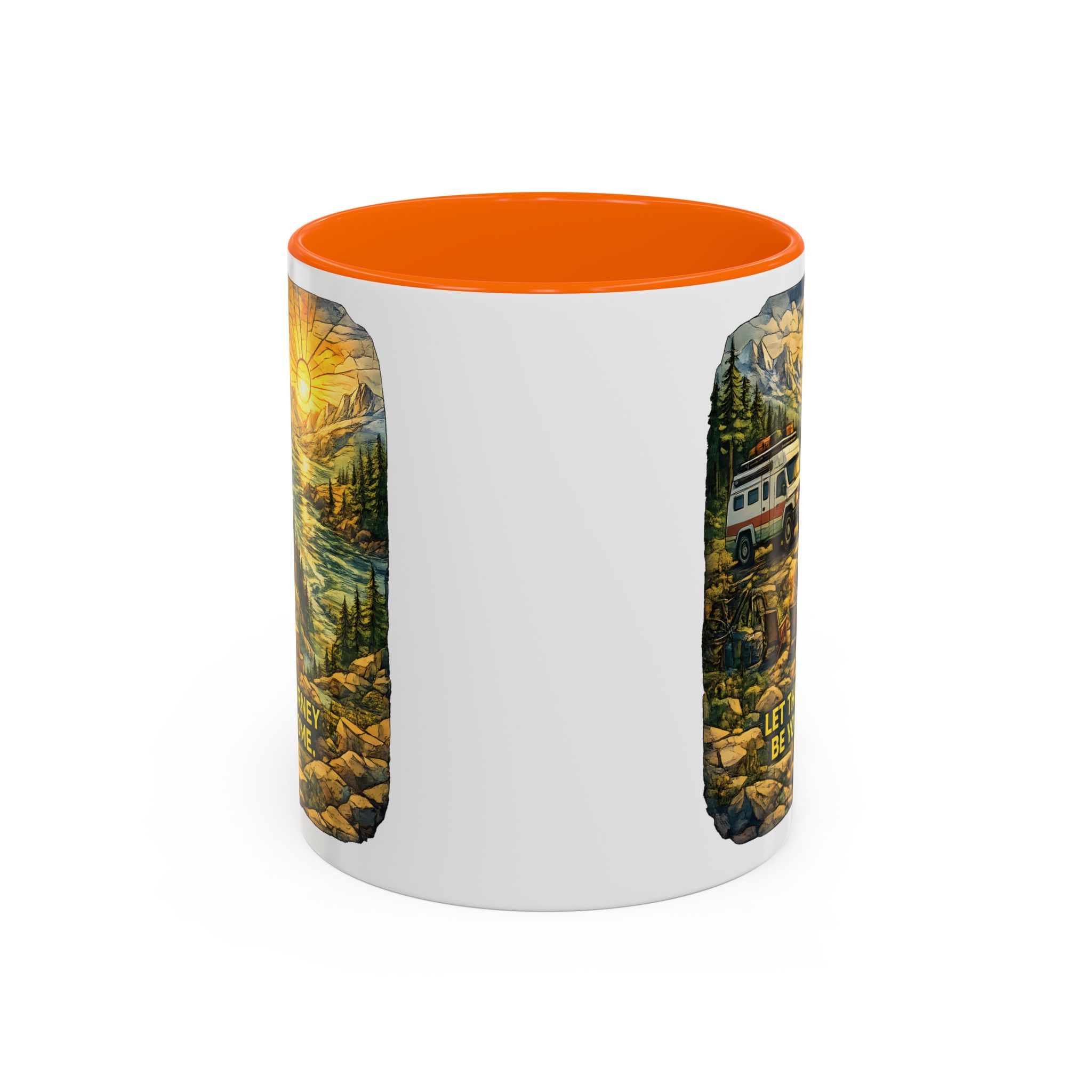 Accent Coffee Mug (11, 15oz) — "Let The Journey Be Your Home" Design Cubic-Line