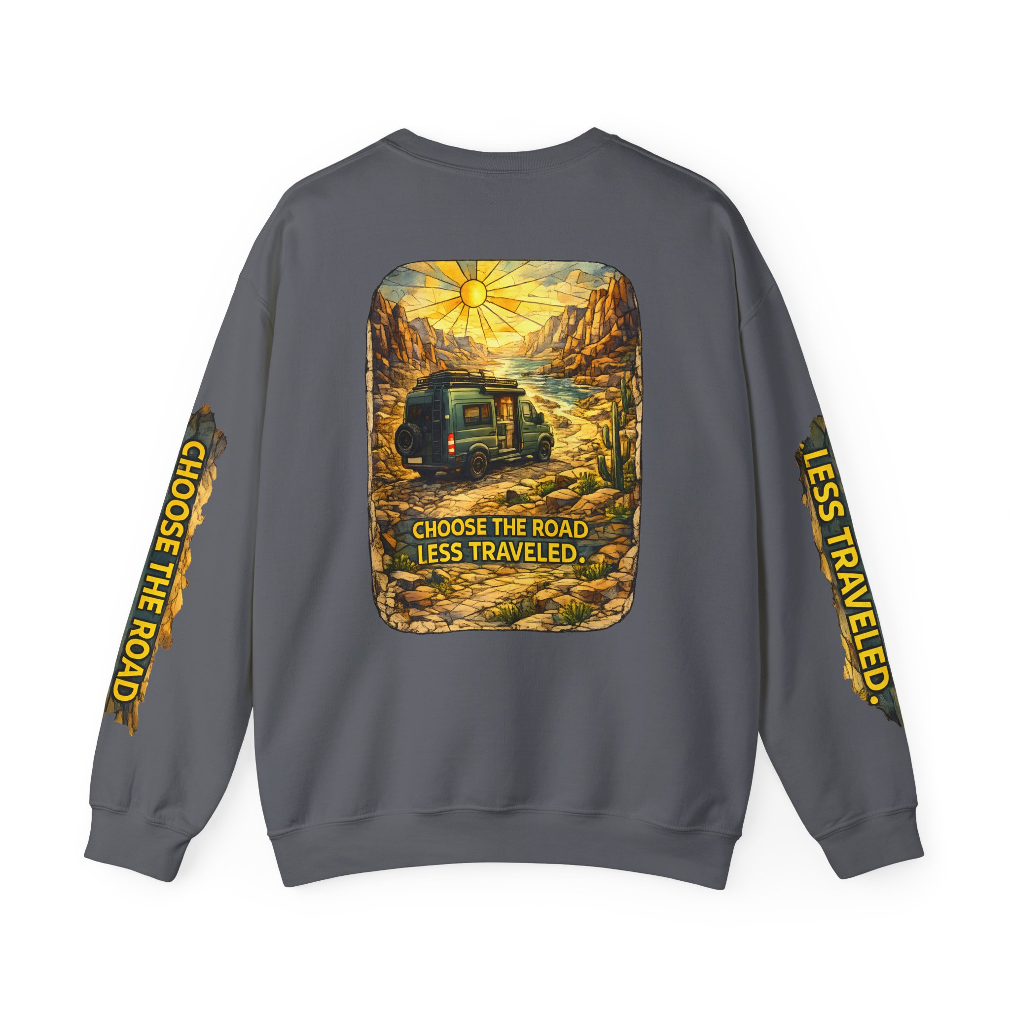 Unisex Heavy Blend™ Crewneck Sweatshirt — "Choose The Road Less Traveled" Design Cubic-Line
