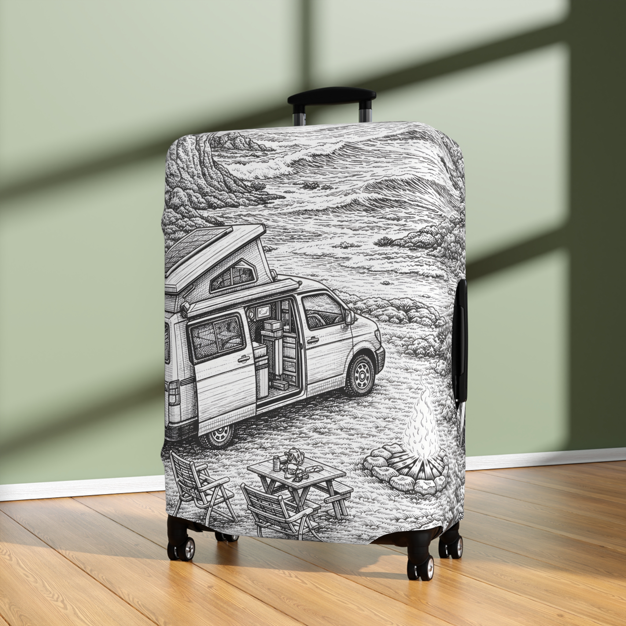 16044623642807928586_2048.jpeg Luggage Cover — Adventure Camper Sketch Travel Suitcase