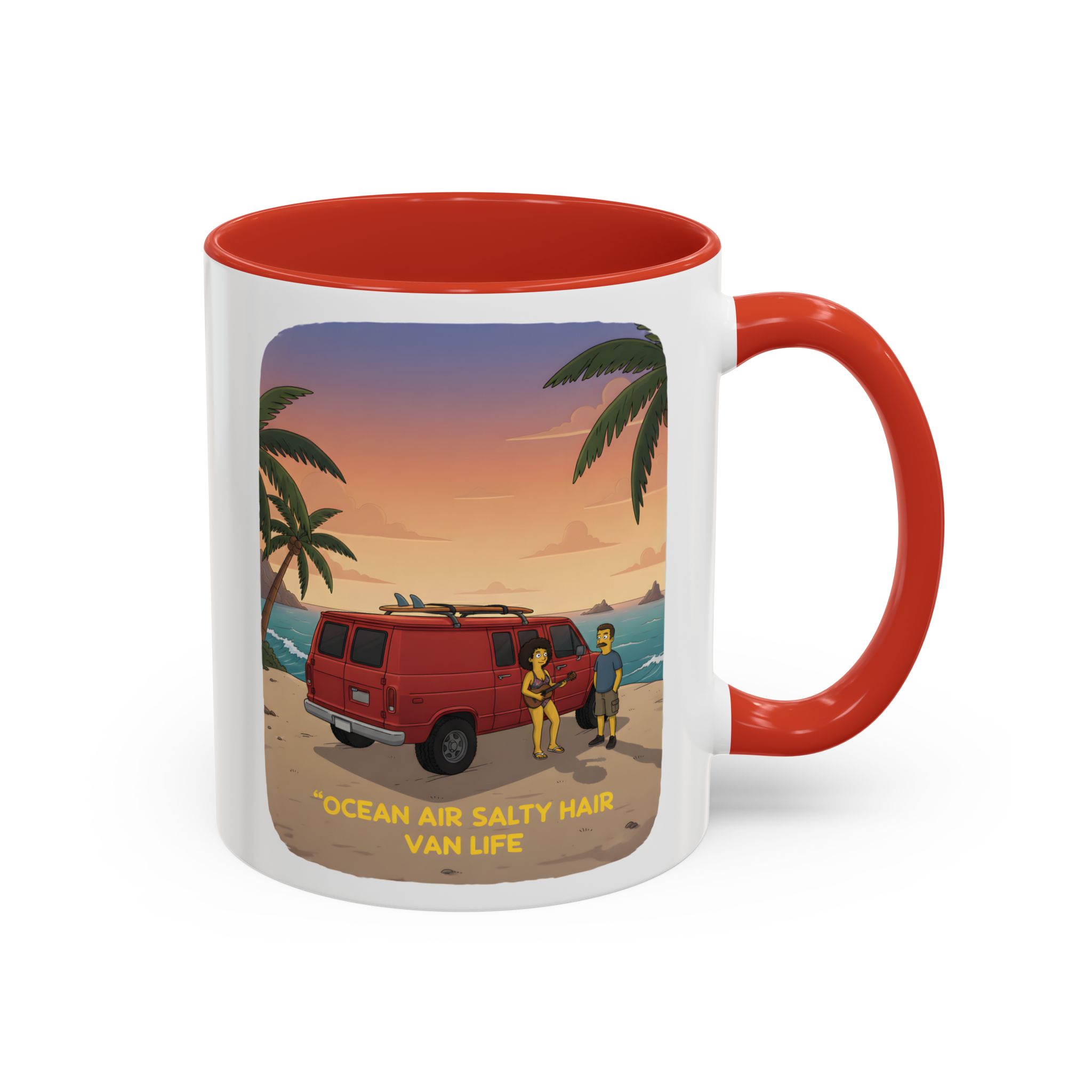 Accent Coffee Mug (11, 15oz) — "Ocean Air Salty Hair Van Life" Design Sitcom-Line