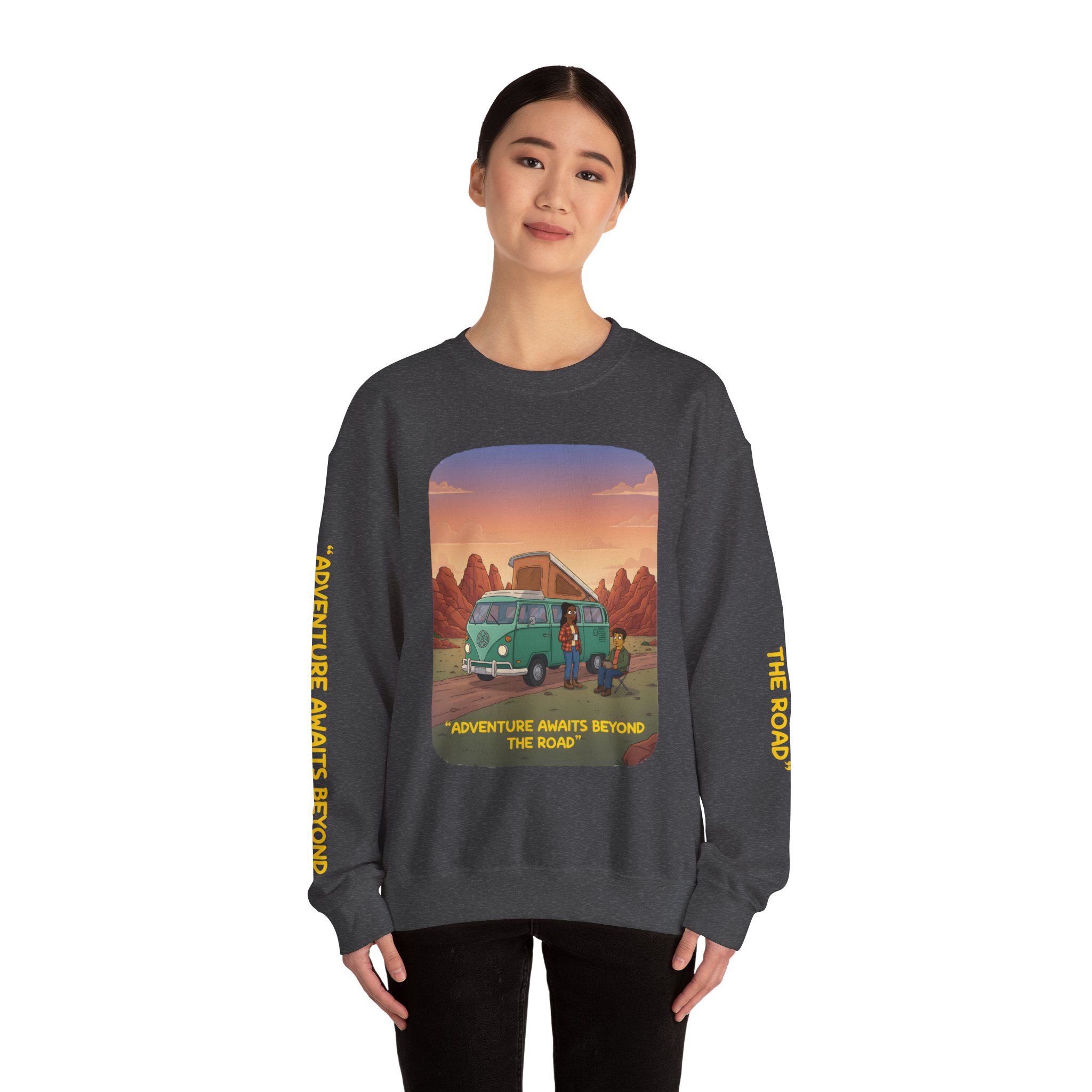 16048544646190484773_2048.jpeg Unisex Heavy Blend™ Crewneck Sweatshirt — "Adventure Awaits Beyond The Road" Design Sitcom-Line