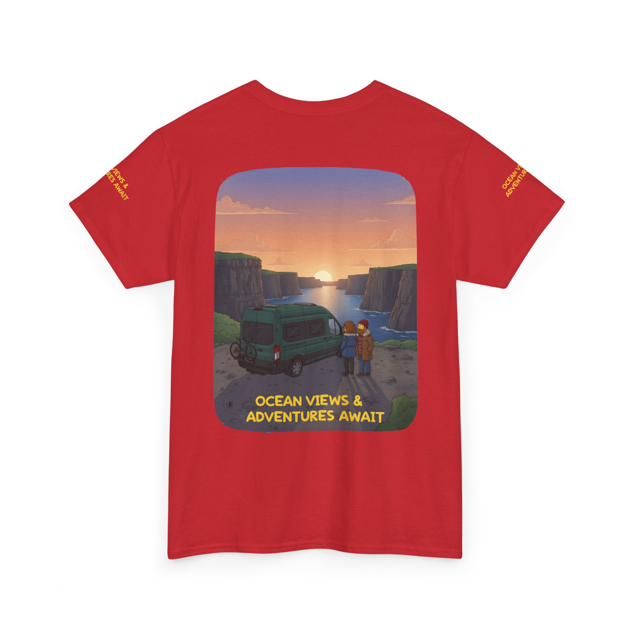 Unisex Heavy Cotton Tee — "Ocean Views-Adventures Awaits" Design Sitcom-Line