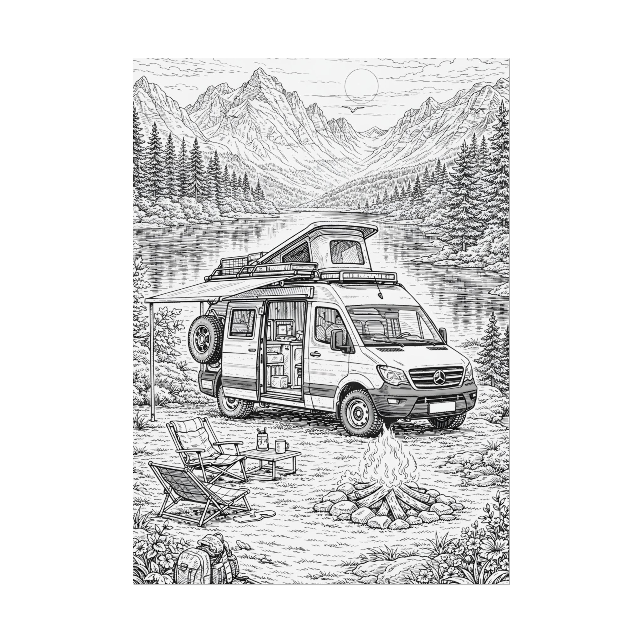 Campervan Poster — Vintage RV Camping Landscape Wall Art