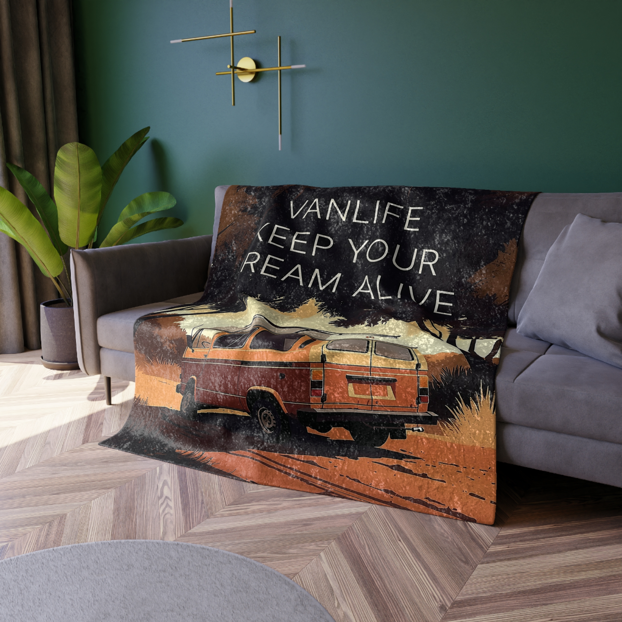 Crushed Velvet Blanket — "Vanlife Keep Your Dream Alive" Vintage Camper Throw