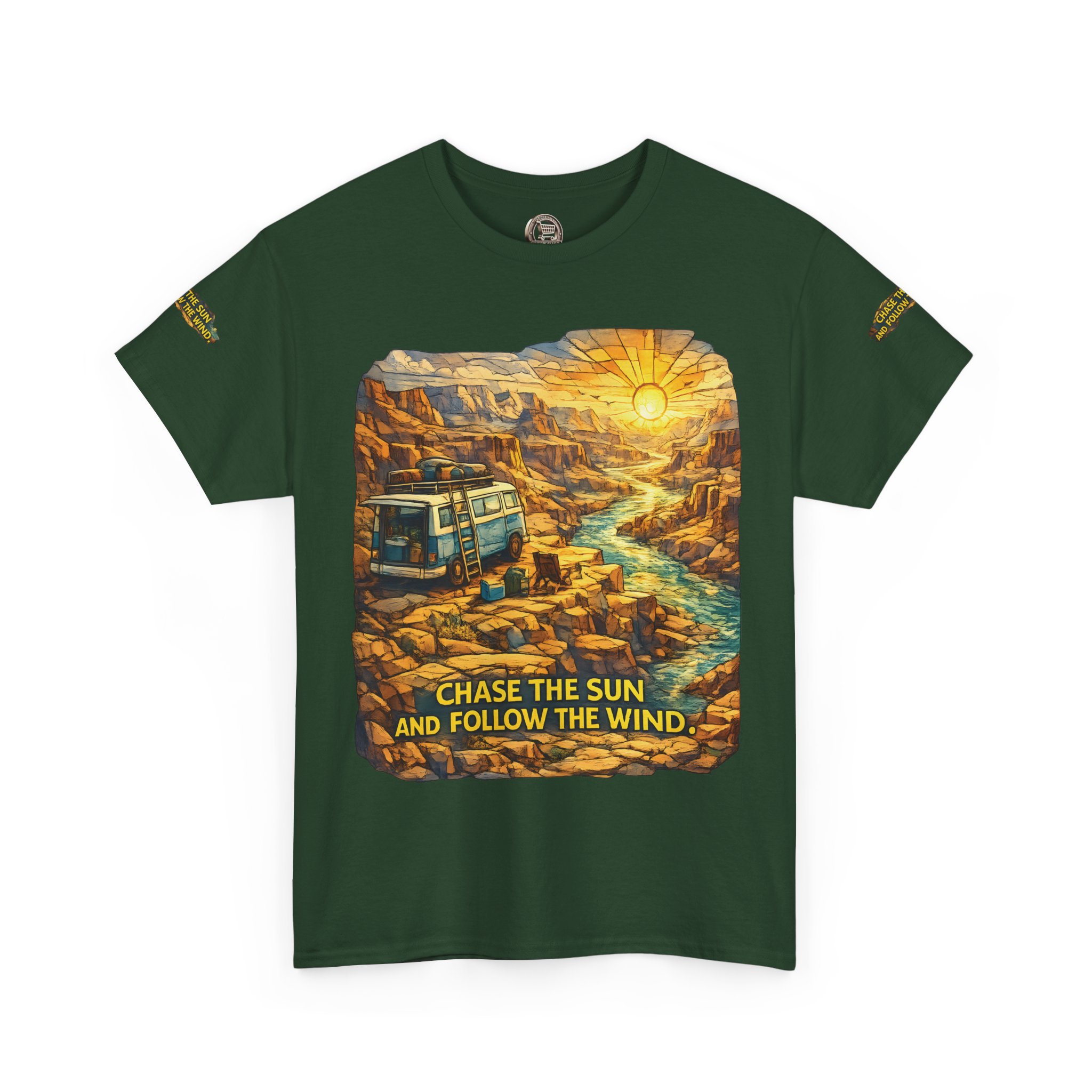 1605282004753899216_2048.jpeg Unisex Heavy Cotton Tee — "Chase The Sun And Follow The Wind" Design Cubic-Line
