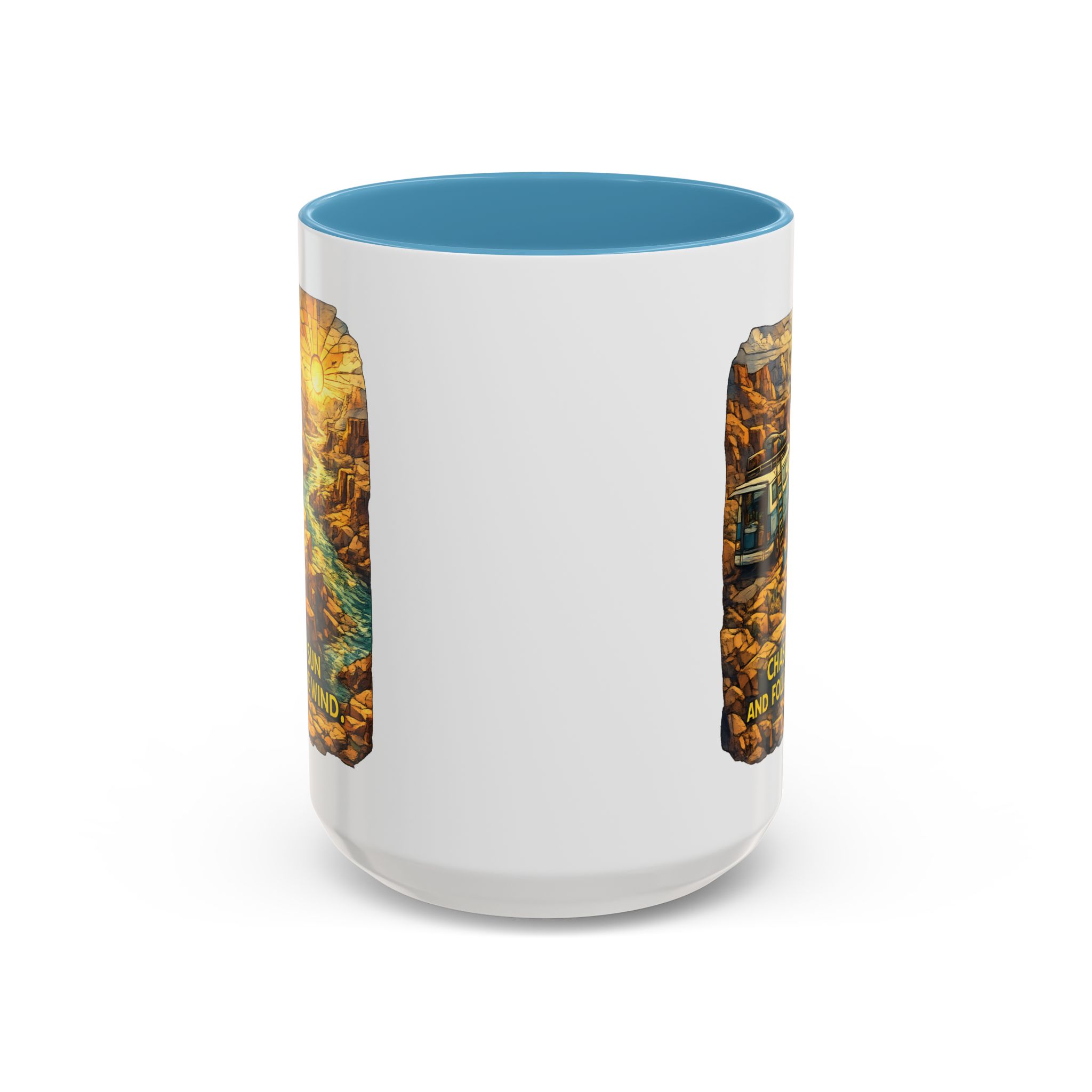 Accent Coffee Mug (11, 15oz) — "Chase The Sun And Follow The Wind" Design Cubic-Line