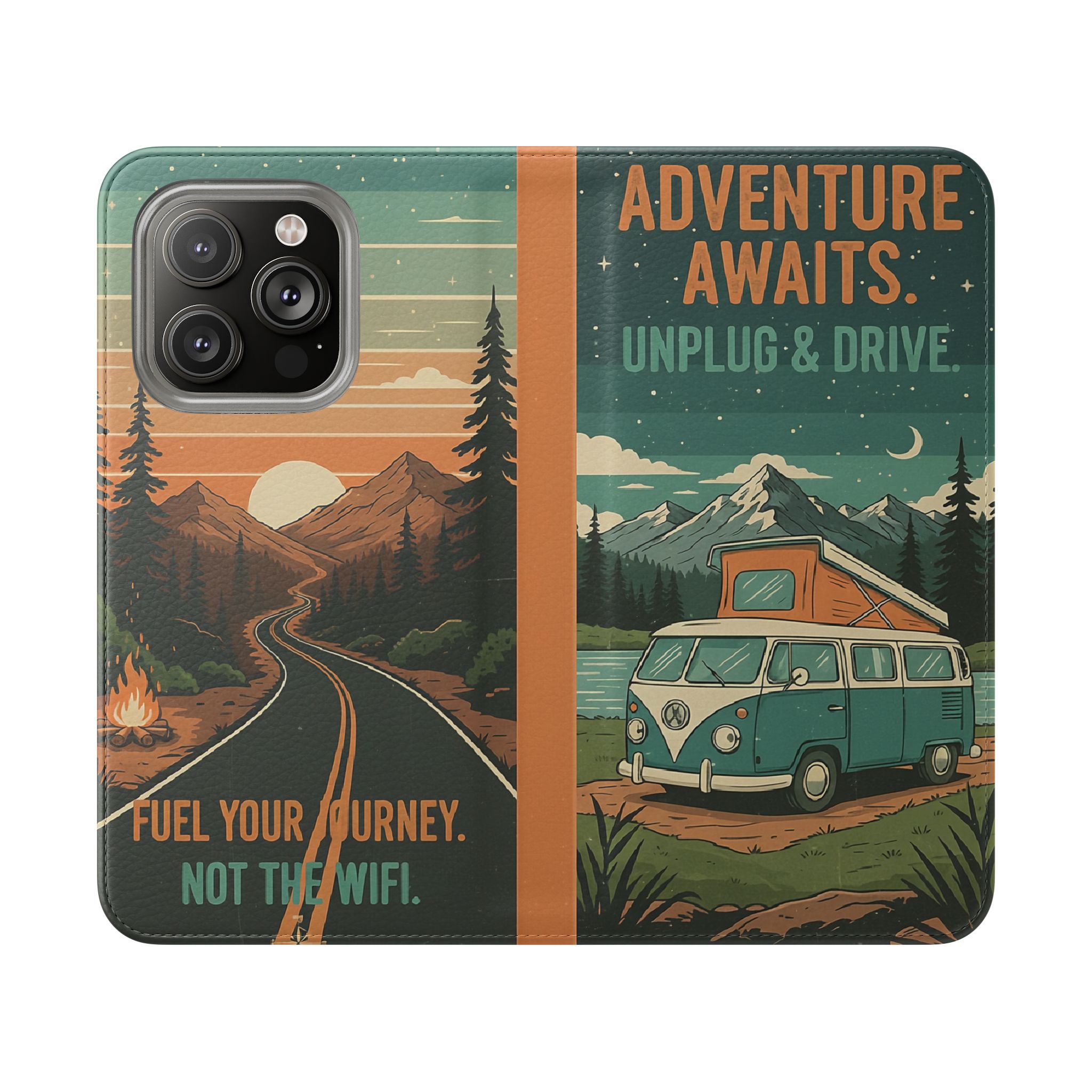 Flip Phone Case — "Adventure Awaits Unplug & Drive" Wallet Case