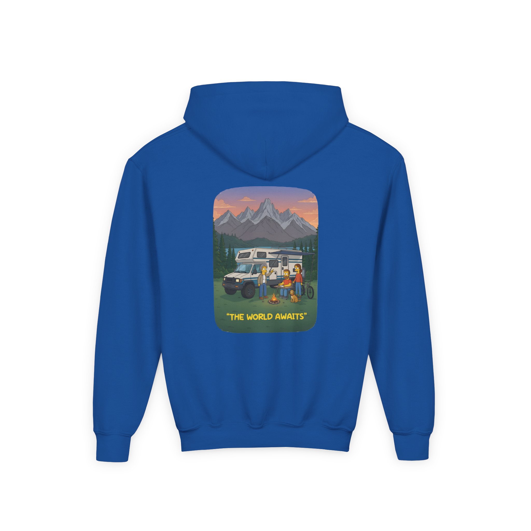 Youth Hoodie(Gildan) – "The World Awaits" (Design Sitcom-Line)