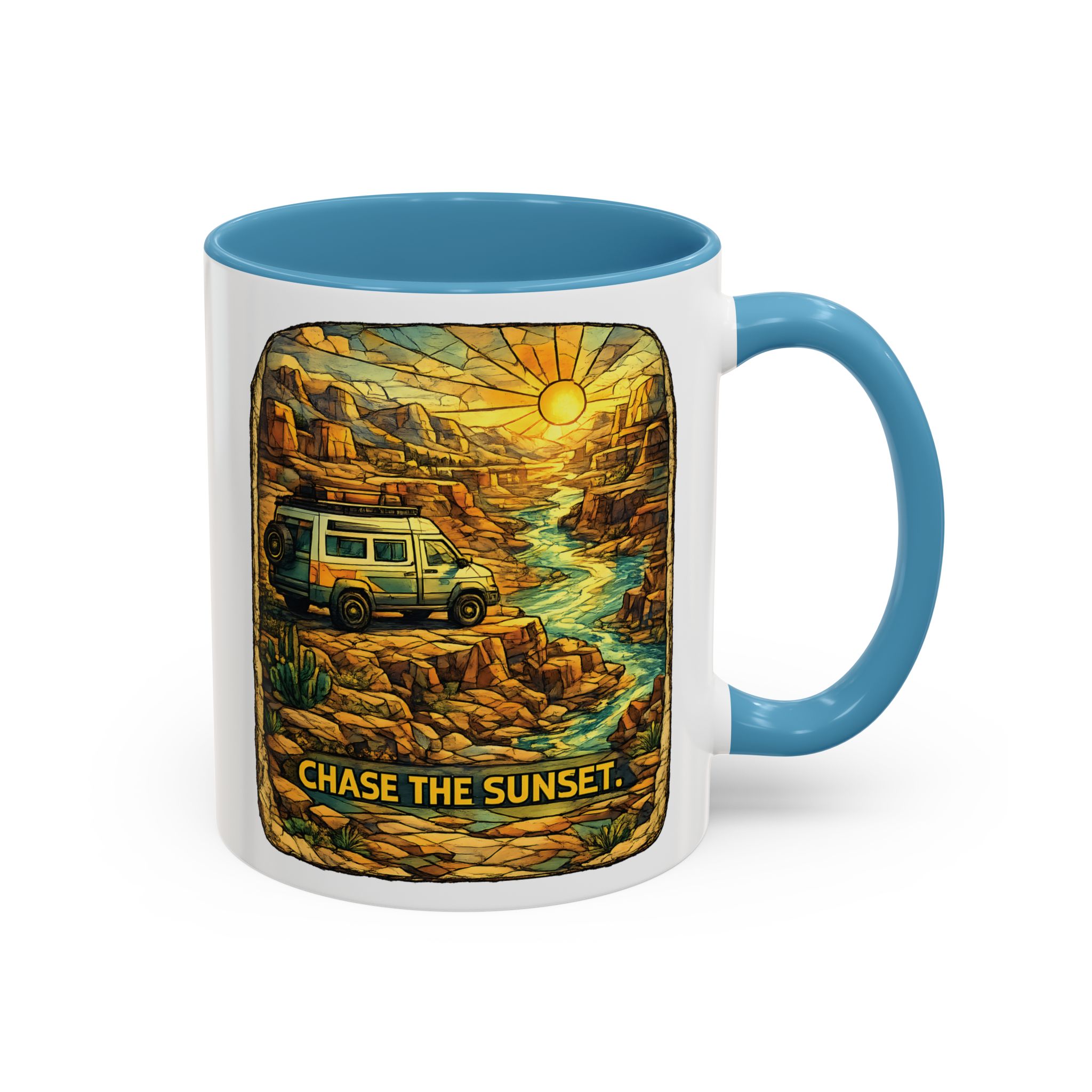 Accent Coffee Mug (11, 15oz) — "Chase The Sunset" Design Cubic-Line