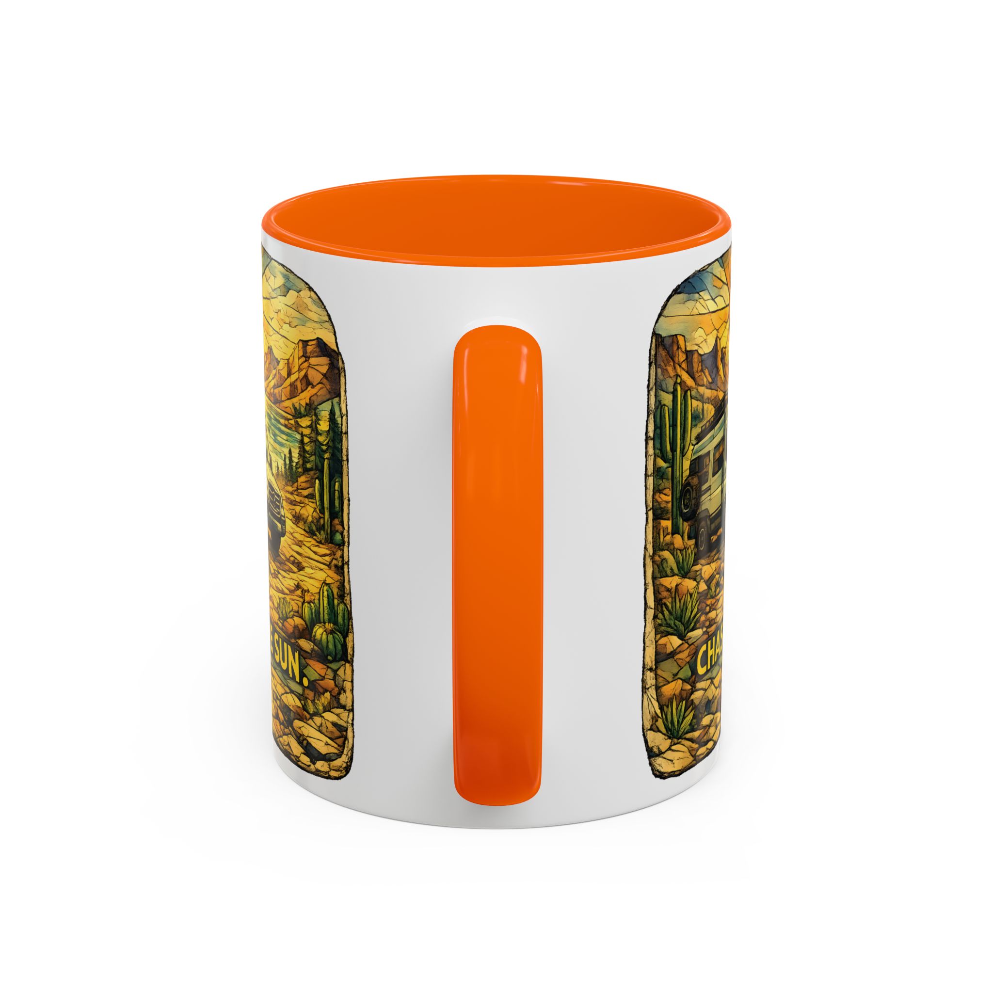 Accent Coffee Mug (11, 15oz) — "Chase The Sun" Design Cubic-Line