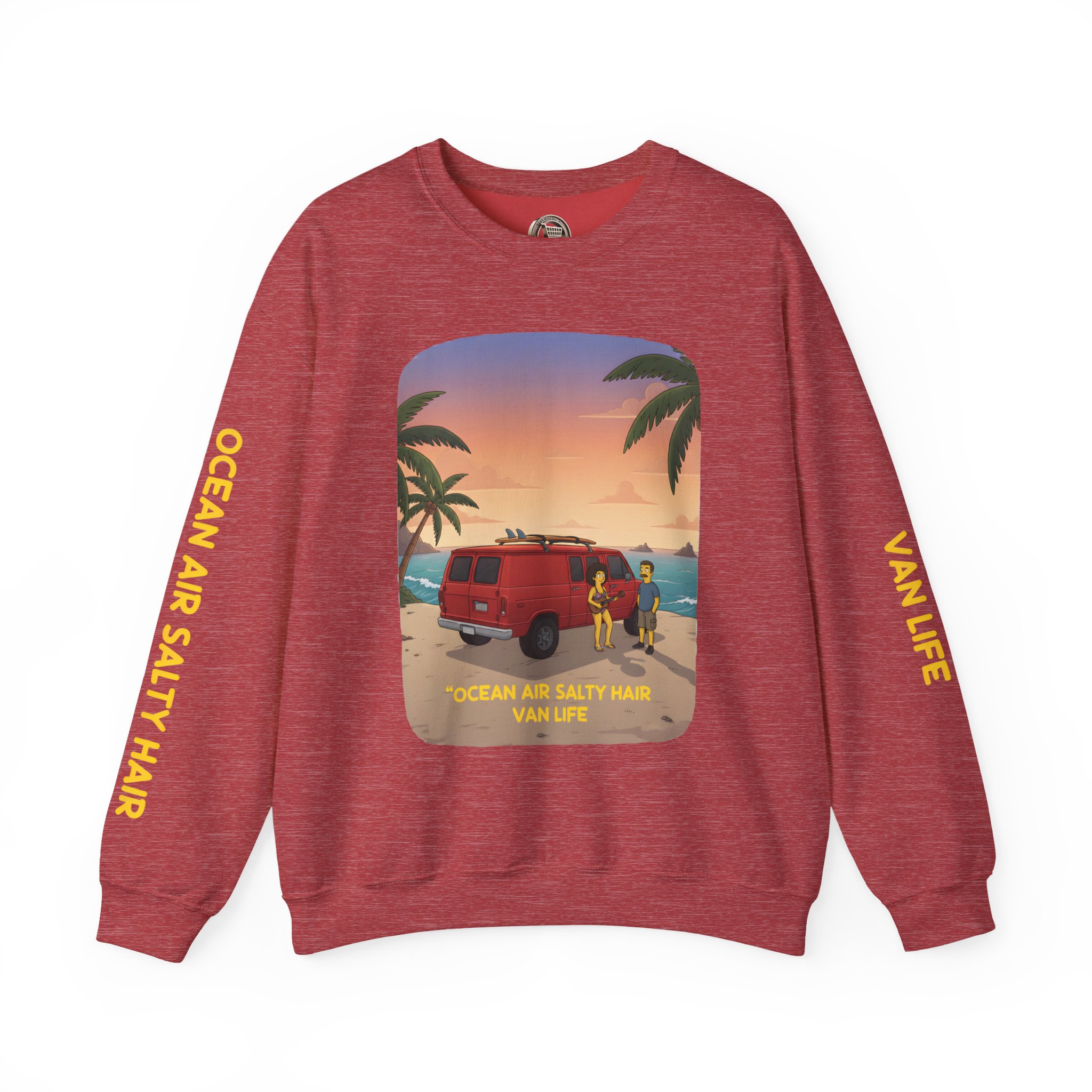 Unisex Heavy Blend™ Crewneck Sweatshirt — "Ocean Air Salty Hair Van Life" Design Sitcom-Line