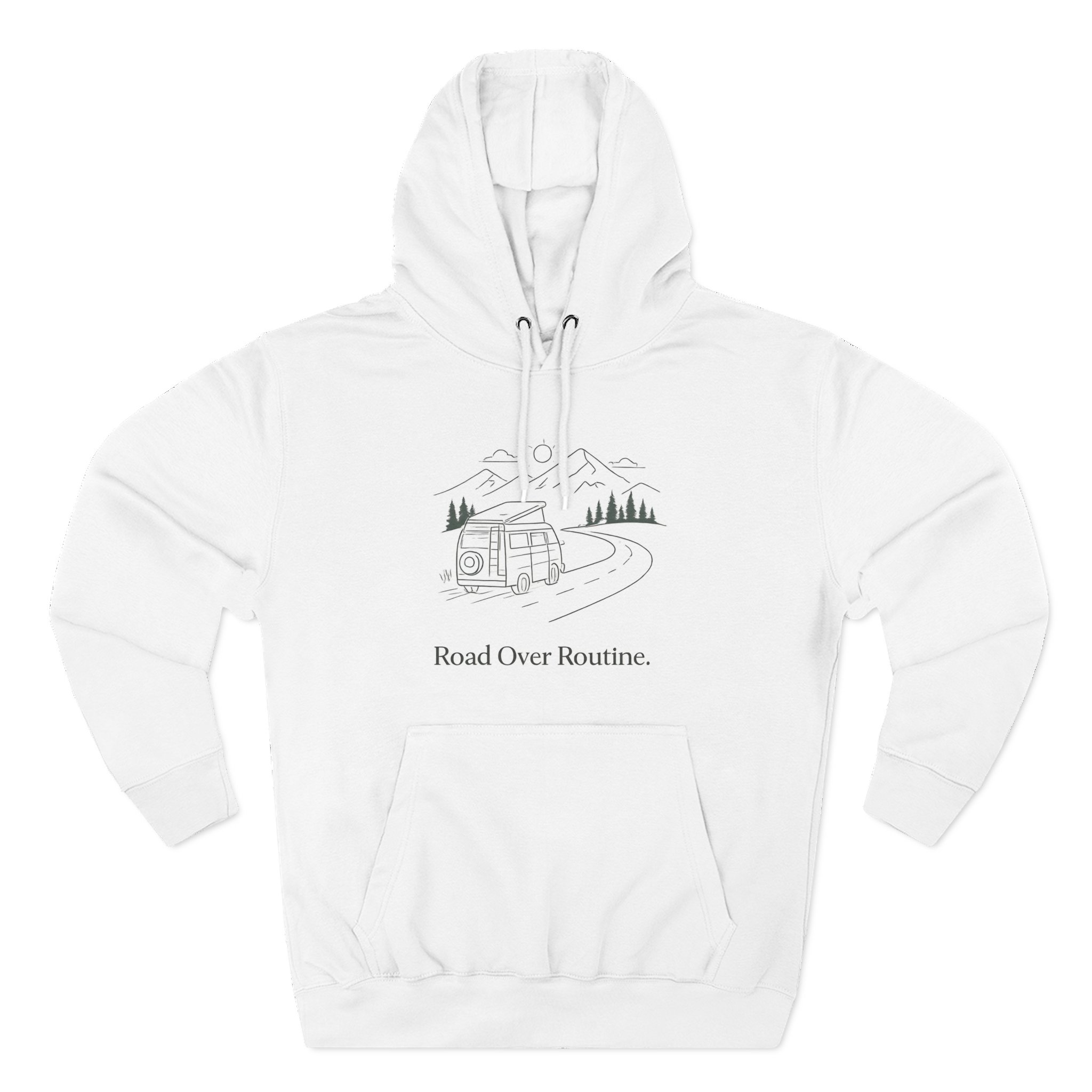 Three-Panel Fleece Hoodie - "Road Over Routine" Design Minimal-Line