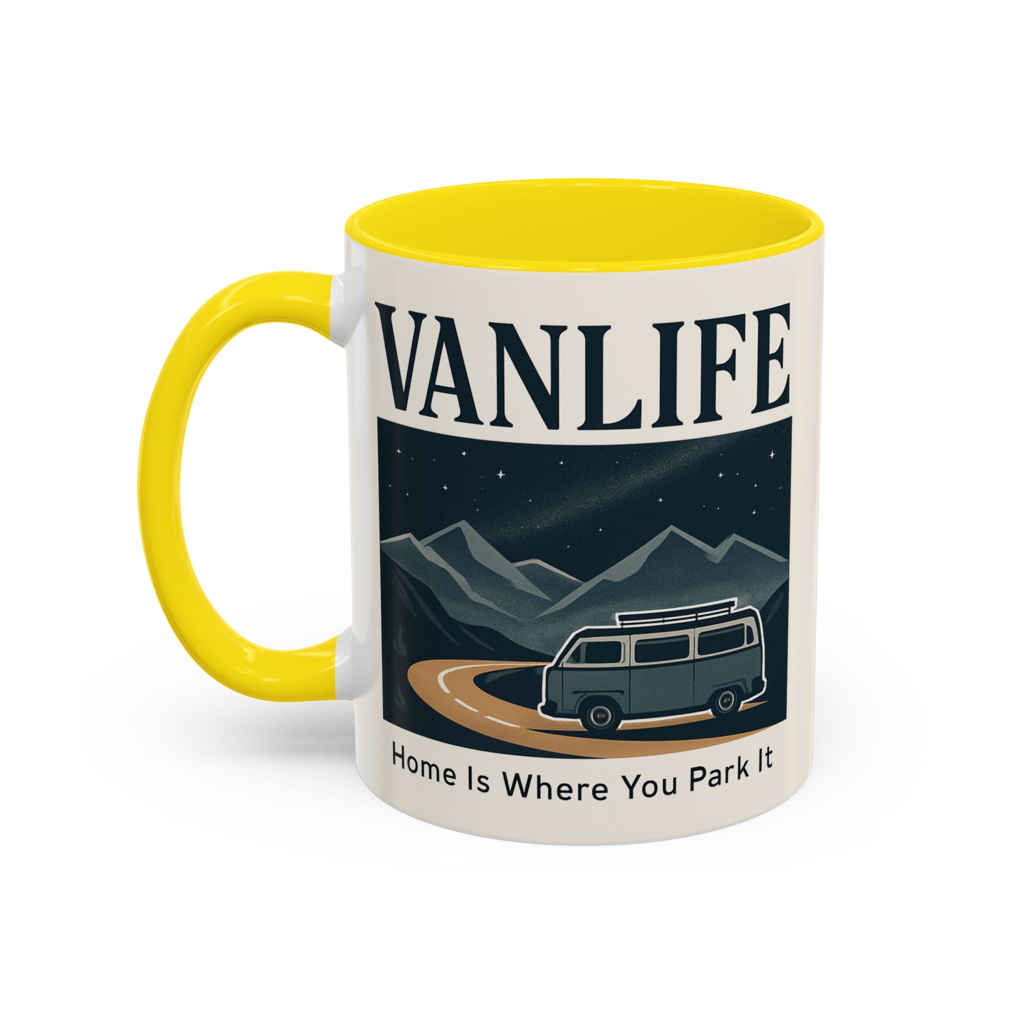 Coffee Mug — "Vanlife - Home Is Where You Park It" Accent Campervan Travel Mug