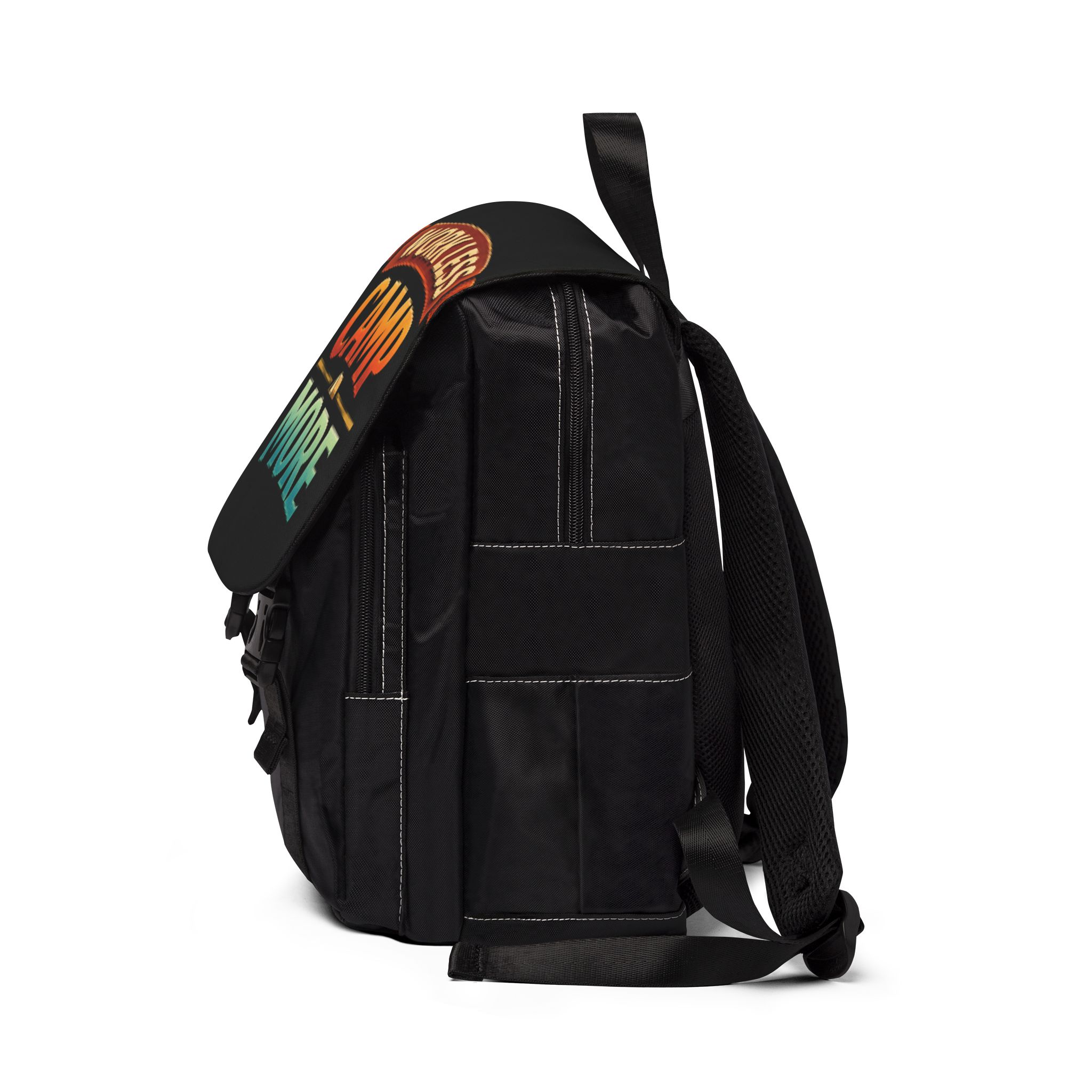 Unisex Casual Shoulder Backpack—"Work Less Camp More" Design Scenic-Line(Campervan)