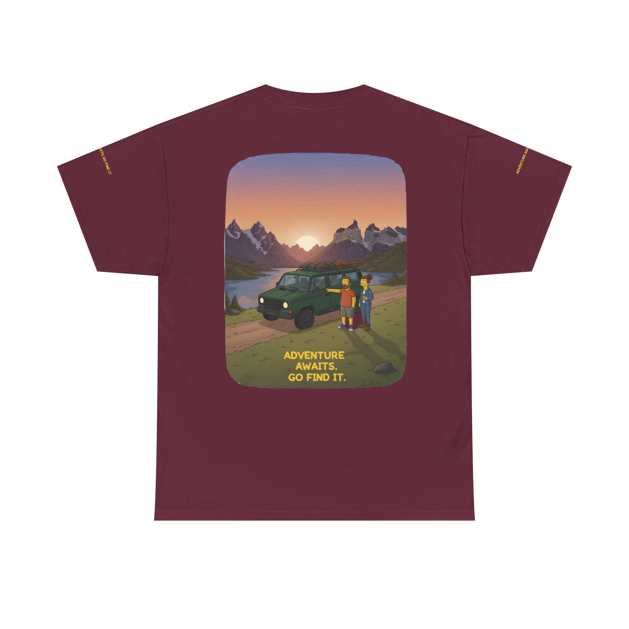 Unisex Heavy Cotton Tee — "Adventure Awaits-Go Find It" Design Sitcom-Line