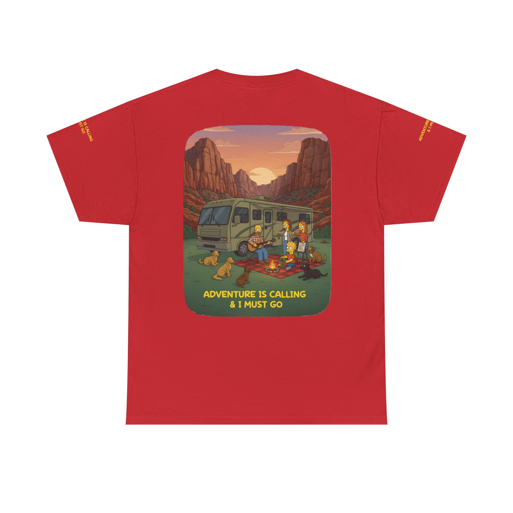 Unisex Heavy Cotton Tee — "Adventure Is Calling-I Must Go" Design Sitcom-Line