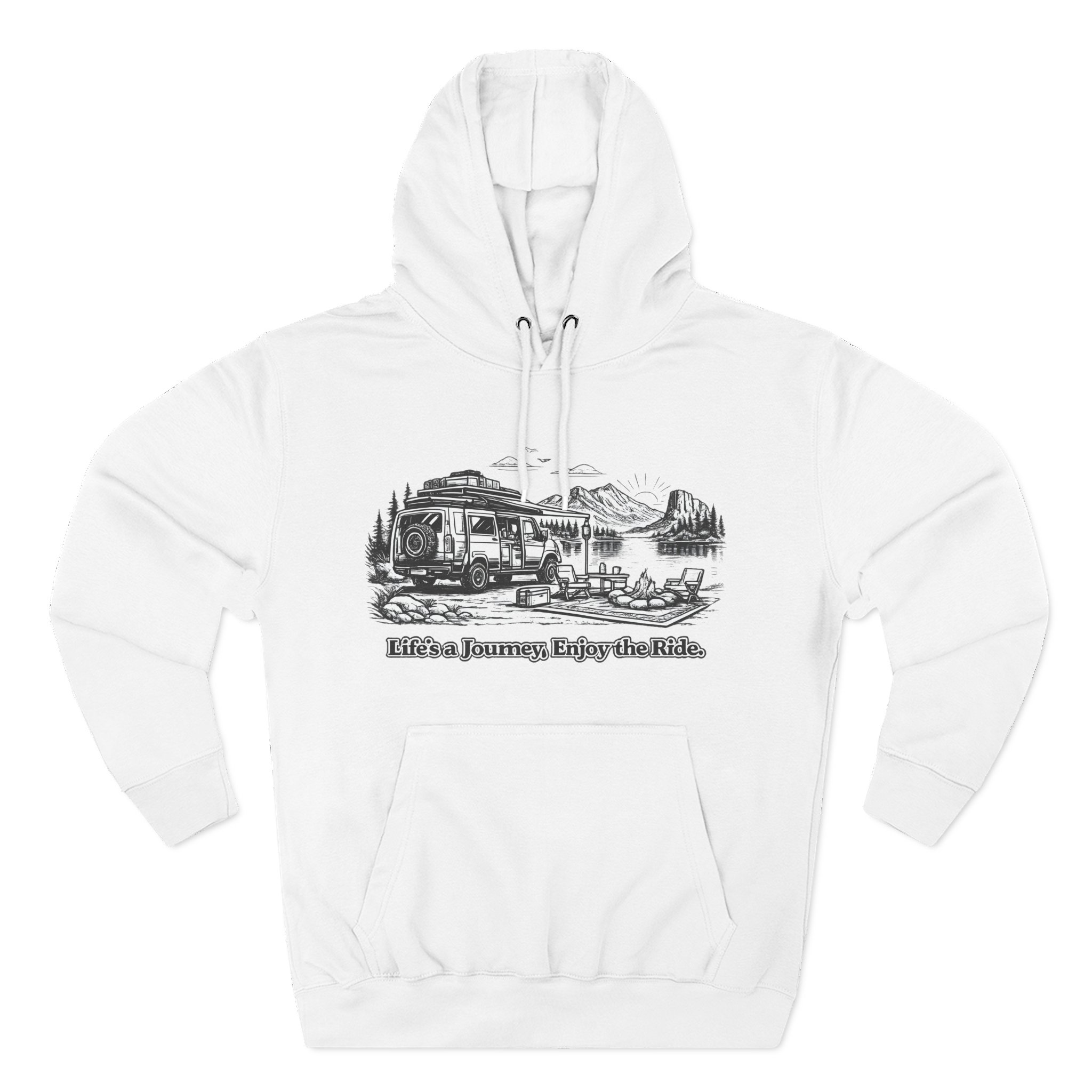 Three-Panel Fleece Hoodie - "Lifes A Journey,Enjoy The Ride" Design Minimal-Line