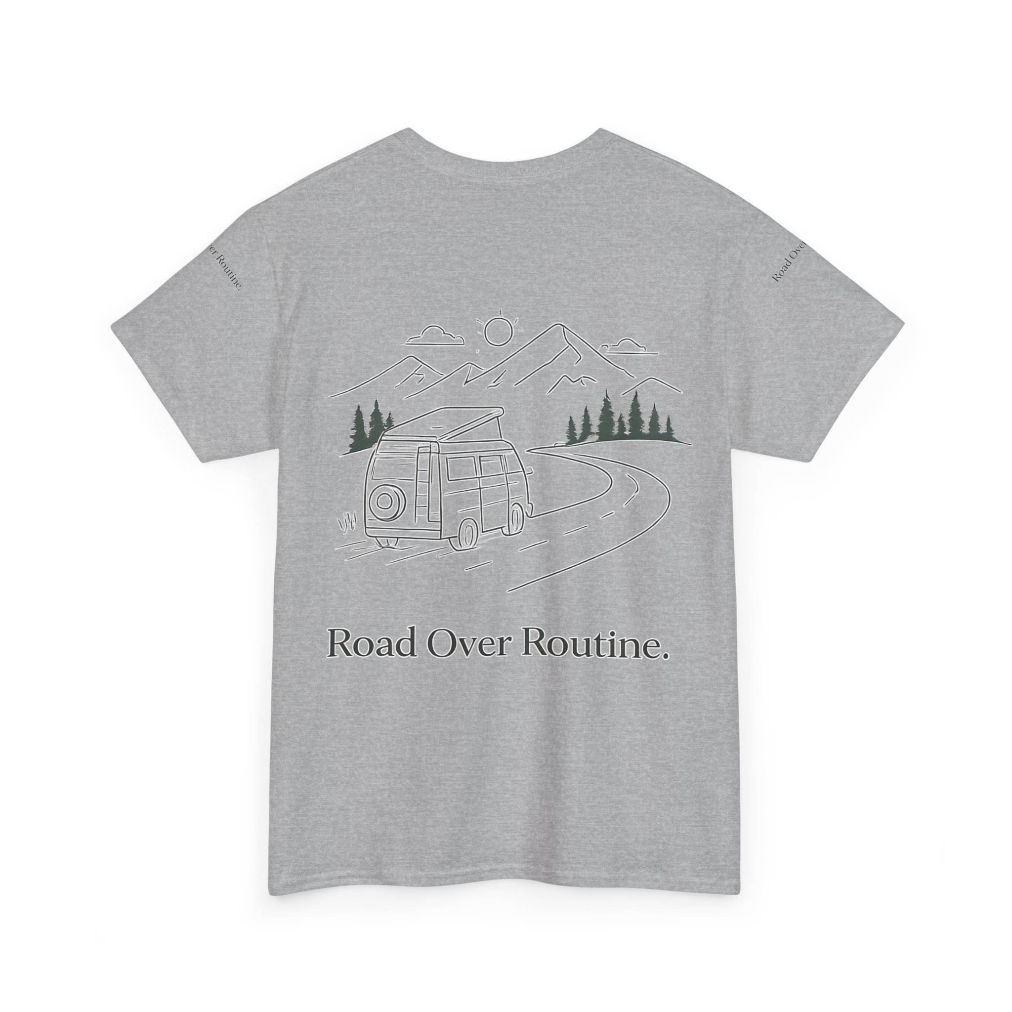 Unisex Heavy Cotton Tee — "Road Over Routine" Design Minimal-Line