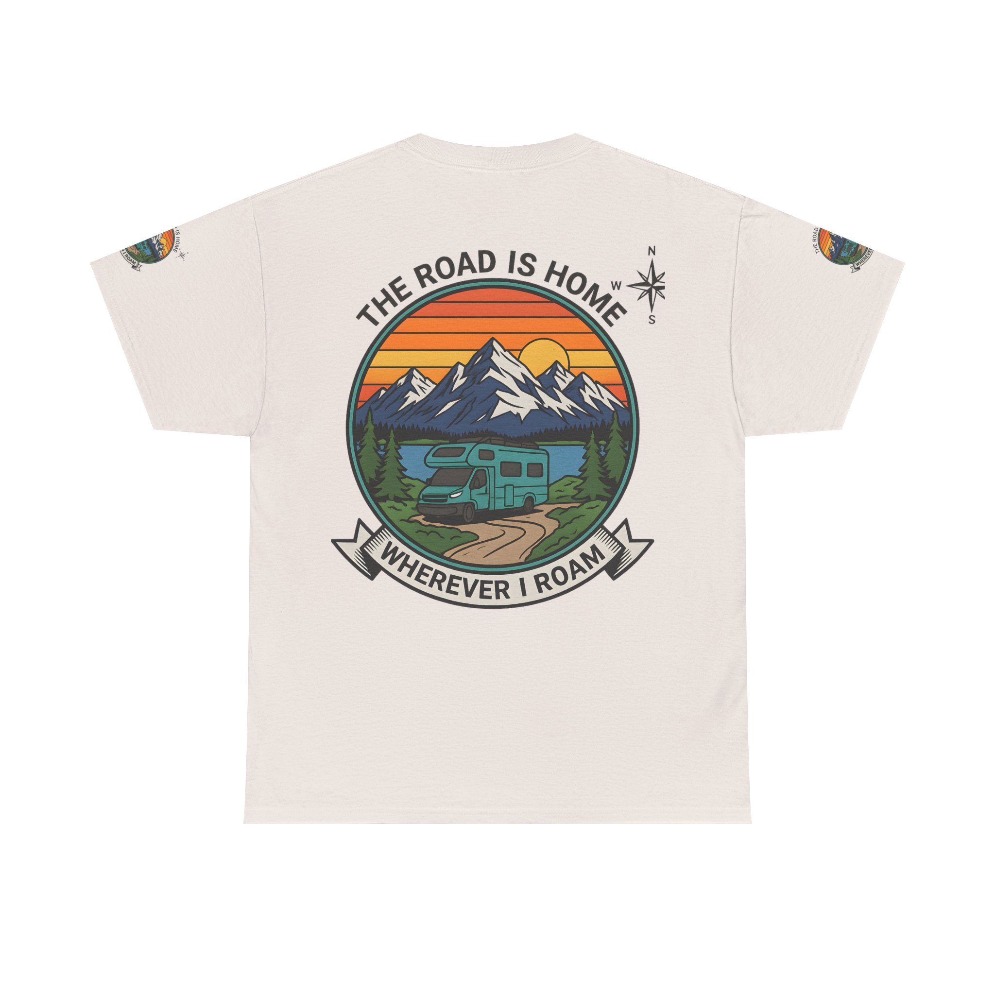 Unisex Heavy Cotton Tee  — 'The Road Is Home, Wherever I Roam' Retro Camper Tee