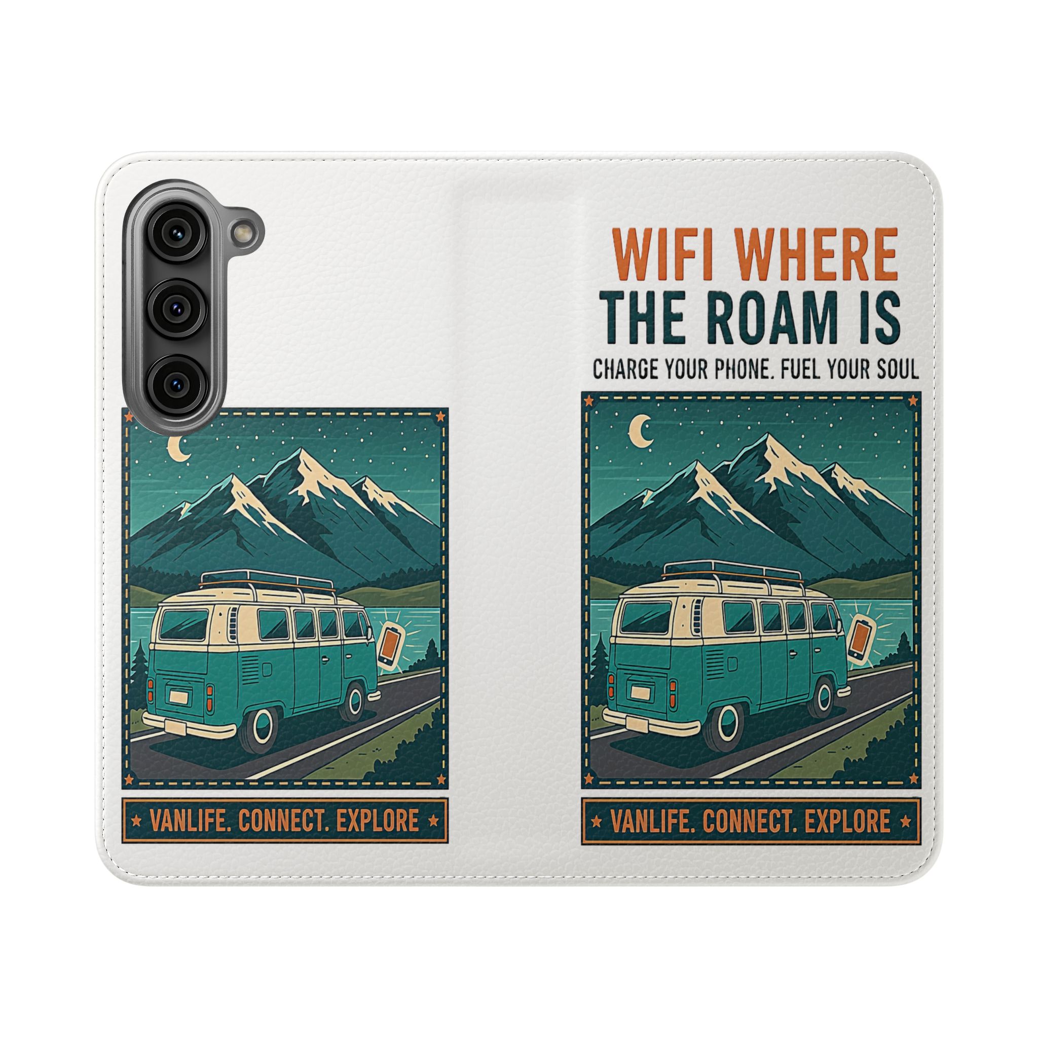 Flip Phone Case — “WiFi Where the Roam Is” Vanlife Wallet Case
