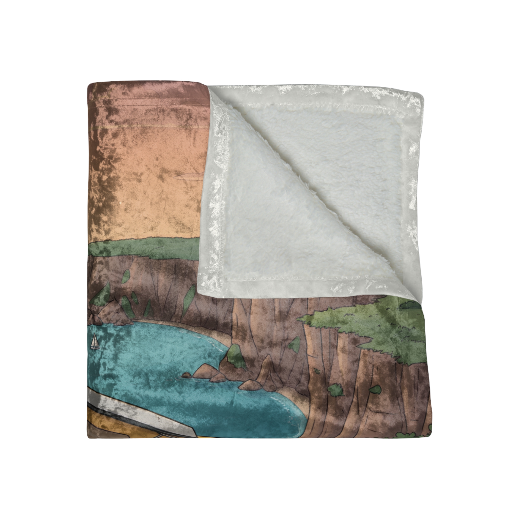 Crushed Velvet Blanket —"The World Awaits" Design Sitcom-Line (Campervan)