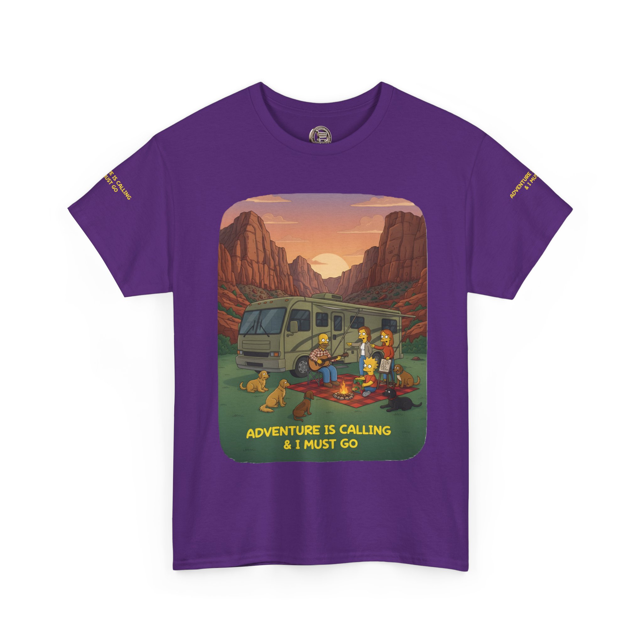 Unisex Heavy Cotton Tee — "Adventure Is Calling-I Must Go" Design Sitcom-Line