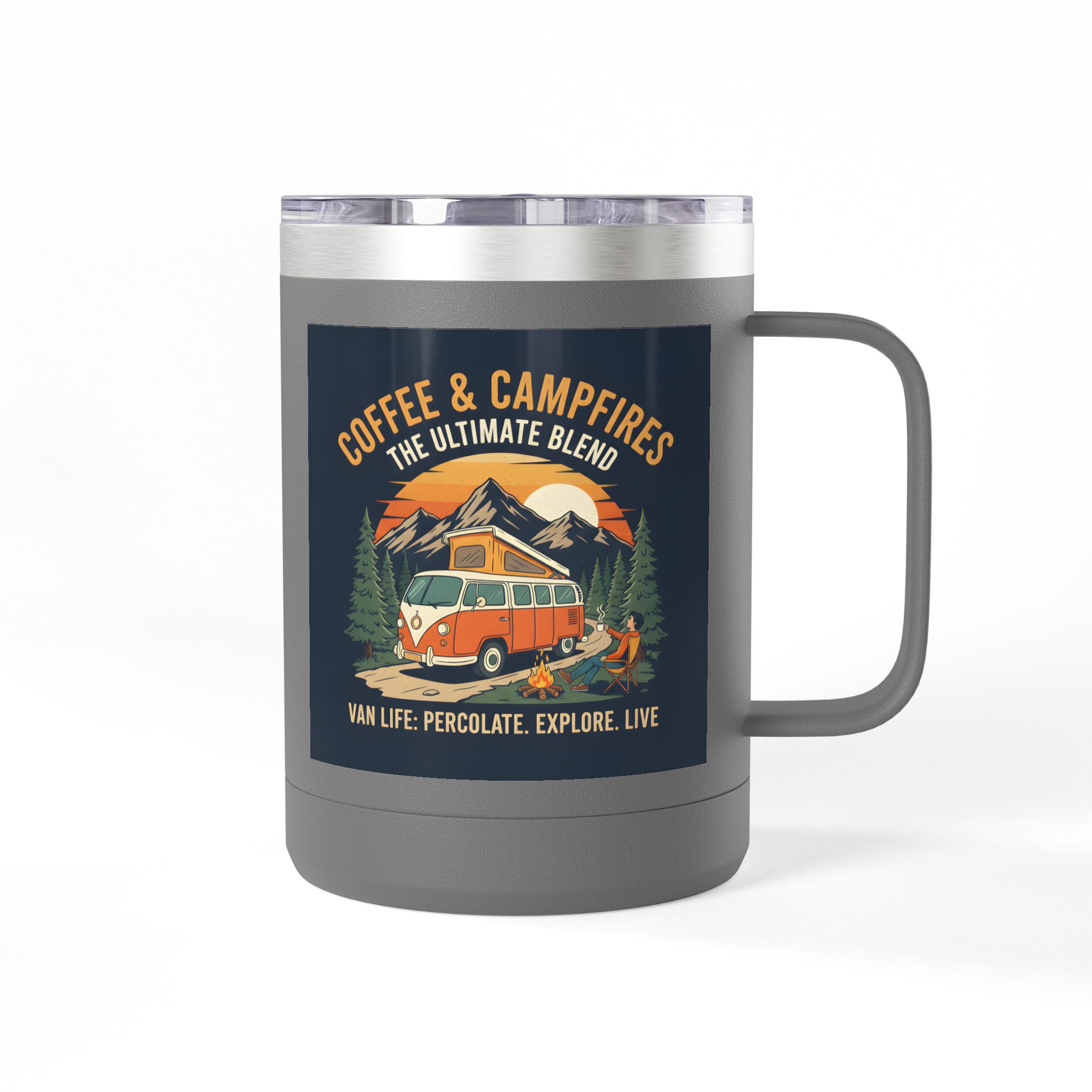 Coffee Mug Tumbler, 15oz — “Coffee & Campfires: The Ultimate Blend”