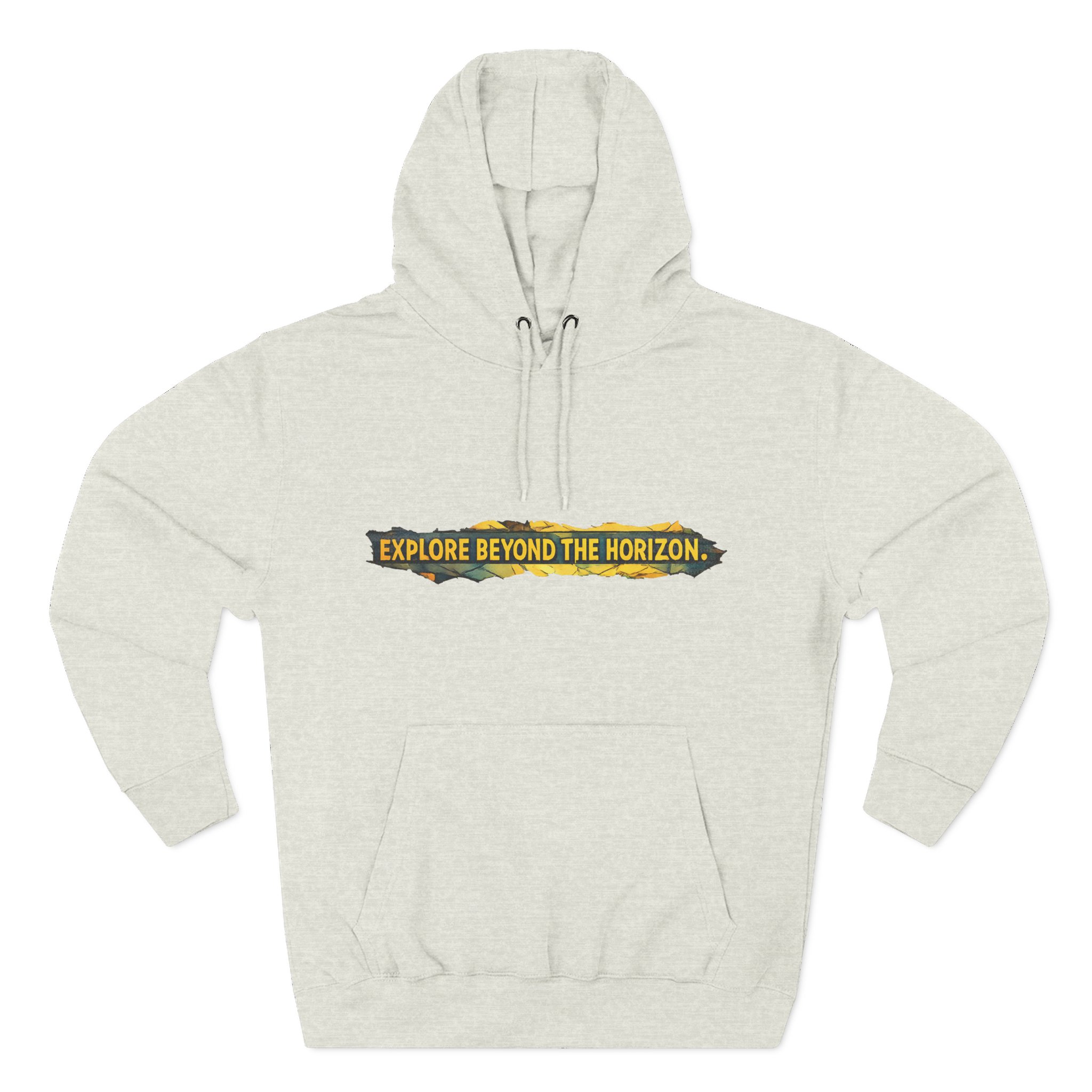 Three-Panel Fleece Hoodie - "Explore Beyond The Horizon" Design Cubic-Line
